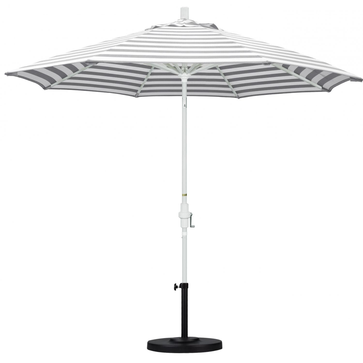 California Umbrella Golden State Series 9 Ft Octagonal Aluminum Collar Tilt Patio Umbrella W/ Crank Lift - Matted White Frame / Olefin Gray White Cabana Stripe Canopy (Base Not Included) thumbnail