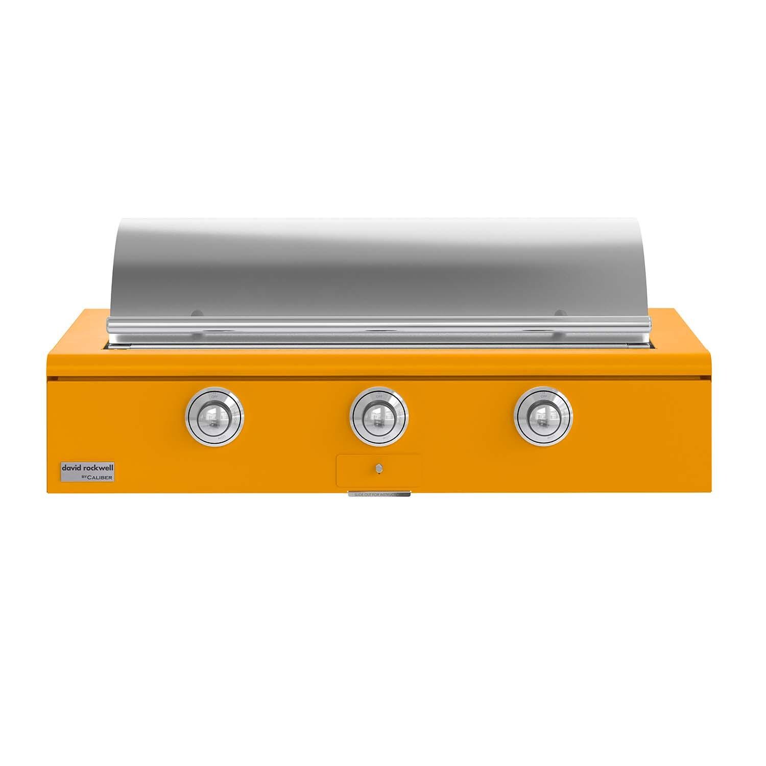 Caliber CRG-48BN00-A-103-H02 48-in Natural Gas Built-In Rockwell Grill - Saffron w/ Chrome Hardware - Lid Closed - White Background thumbnail