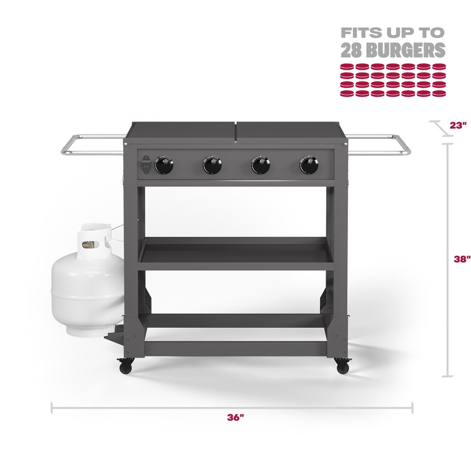 TYTUS Fresno Series 4-Burner Gunmetal Flat Top Griddle with Tool Set & Cover - TDT-471-0101 - Measurements - Dimensional thumbnail