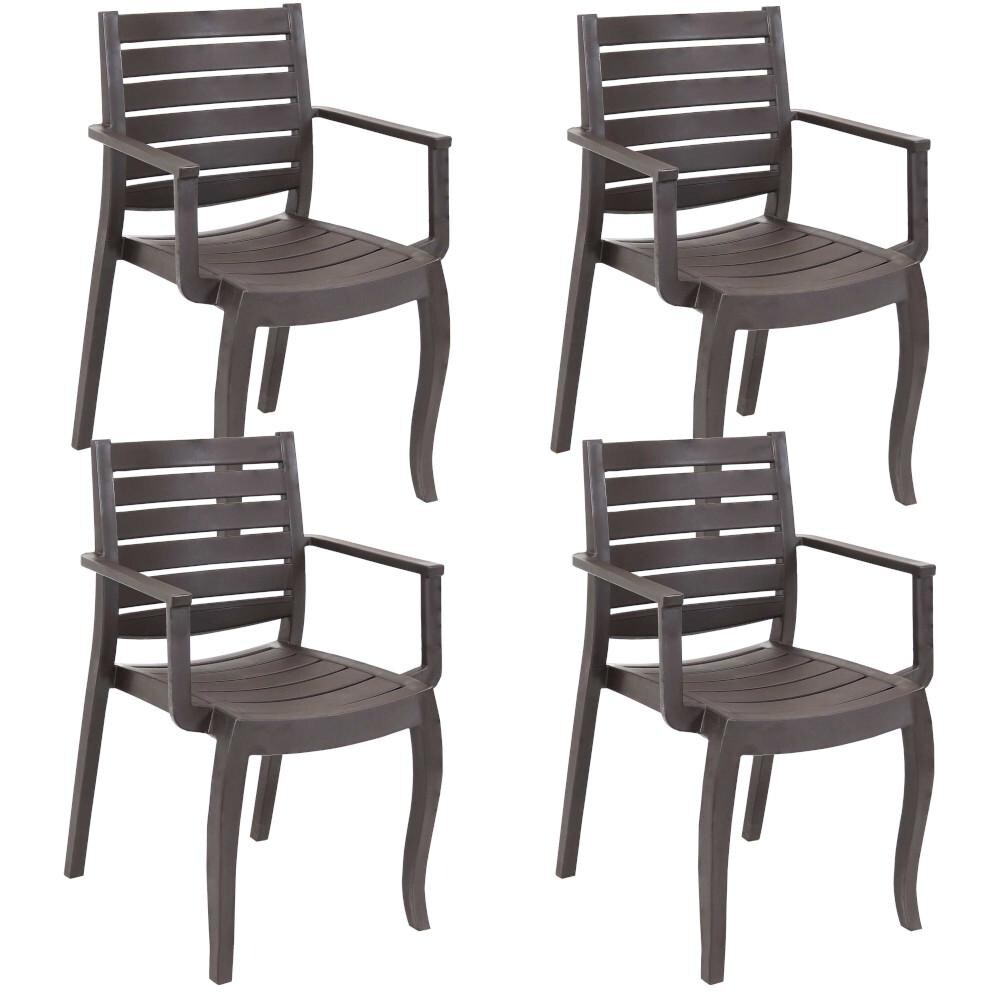 Sunnydaze Decor Illias Plastic Outdoor Arm Chair - Set of 4 - Brown - RBW-181-4PK image