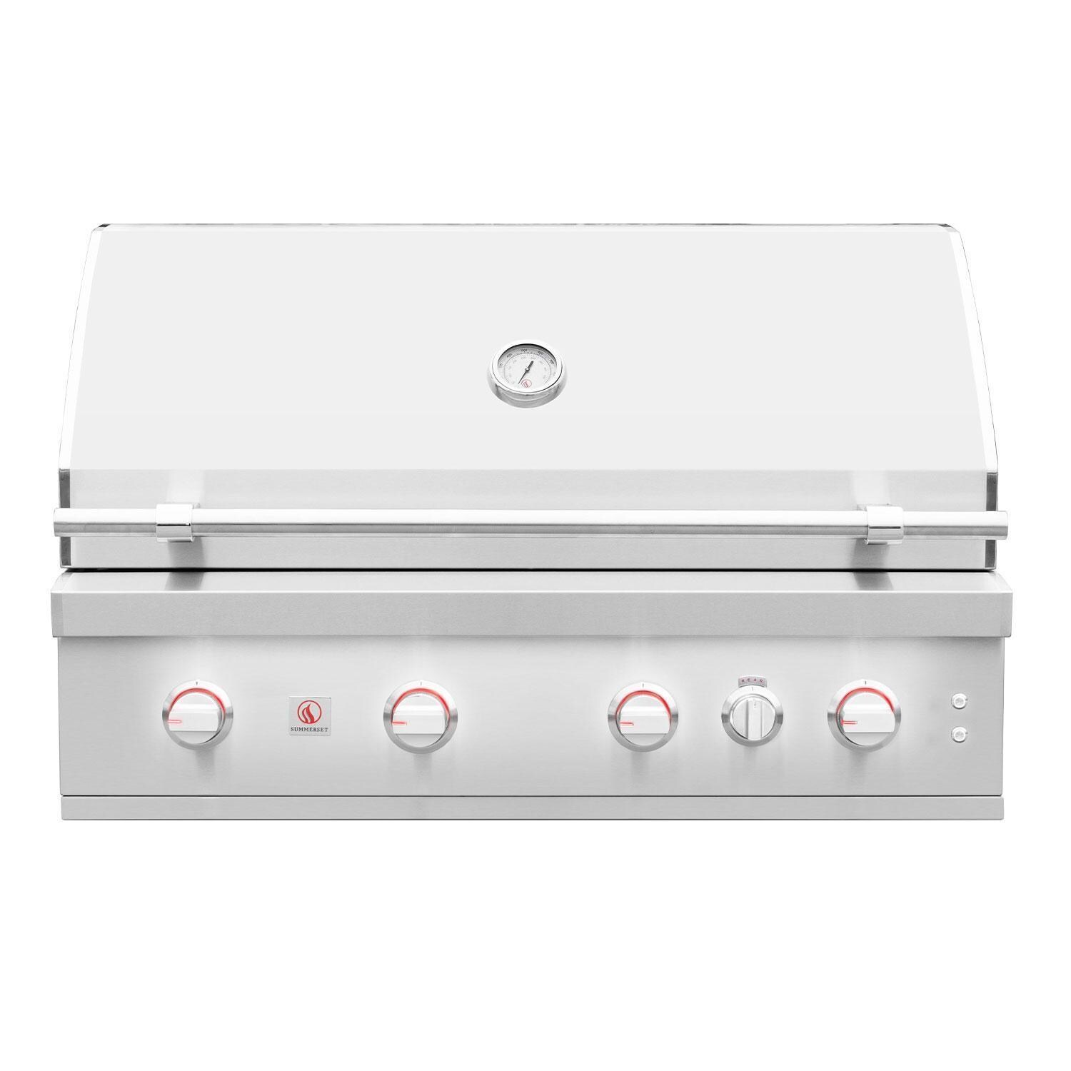 Summerset QST42-LP Quest 42-in 3 Burner Built-In Propane Gas Grill w/ Rear Infrared Burner, Rotisserie Kit, & Drop-In Griddle Plate - Hood Closed - White Background thumbnail