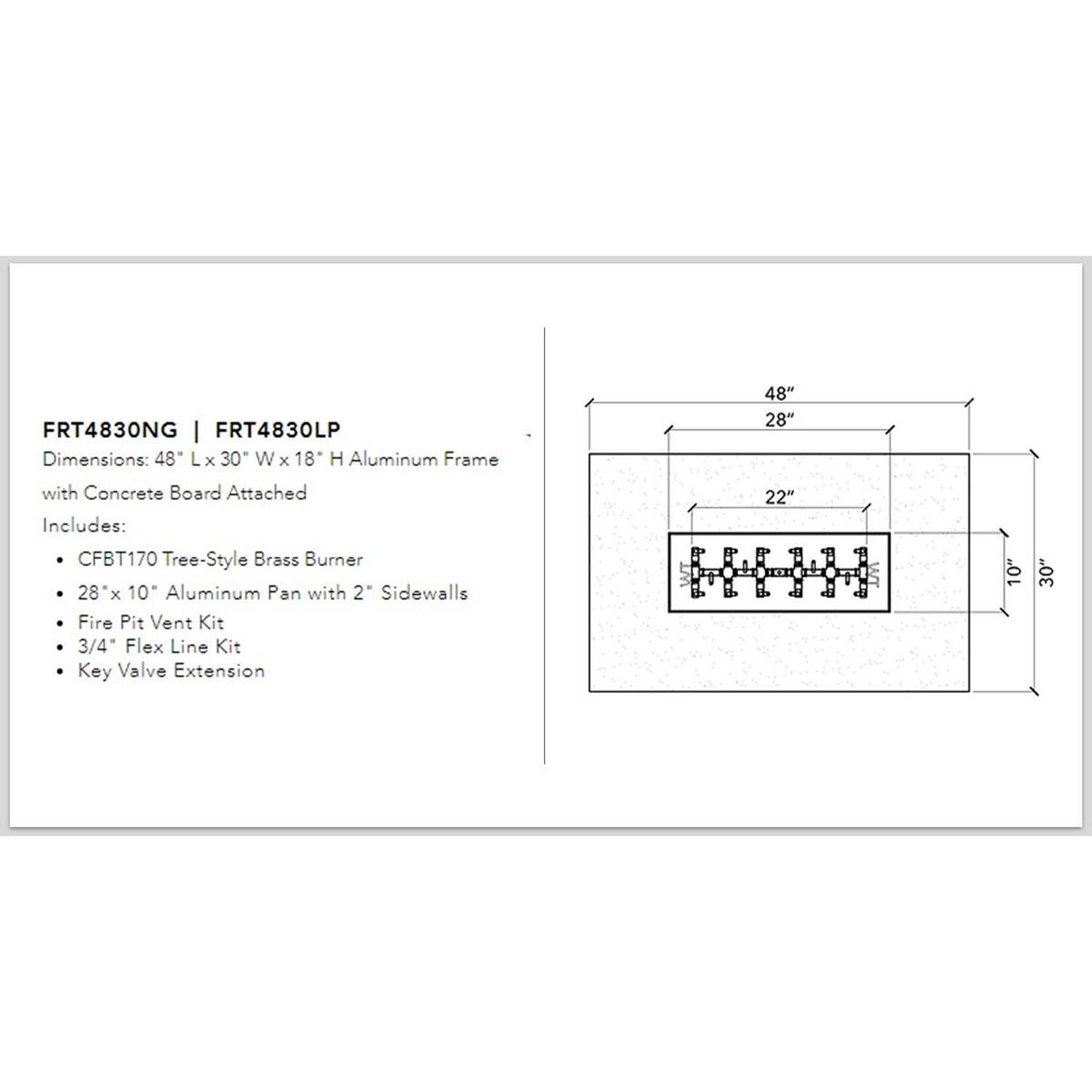 Warming Trends FRT4830NG Rectangle Tree-Style 48 Inch x 30 Inch Natural Gas Ready To Finish Kit - Measurements thumbnail