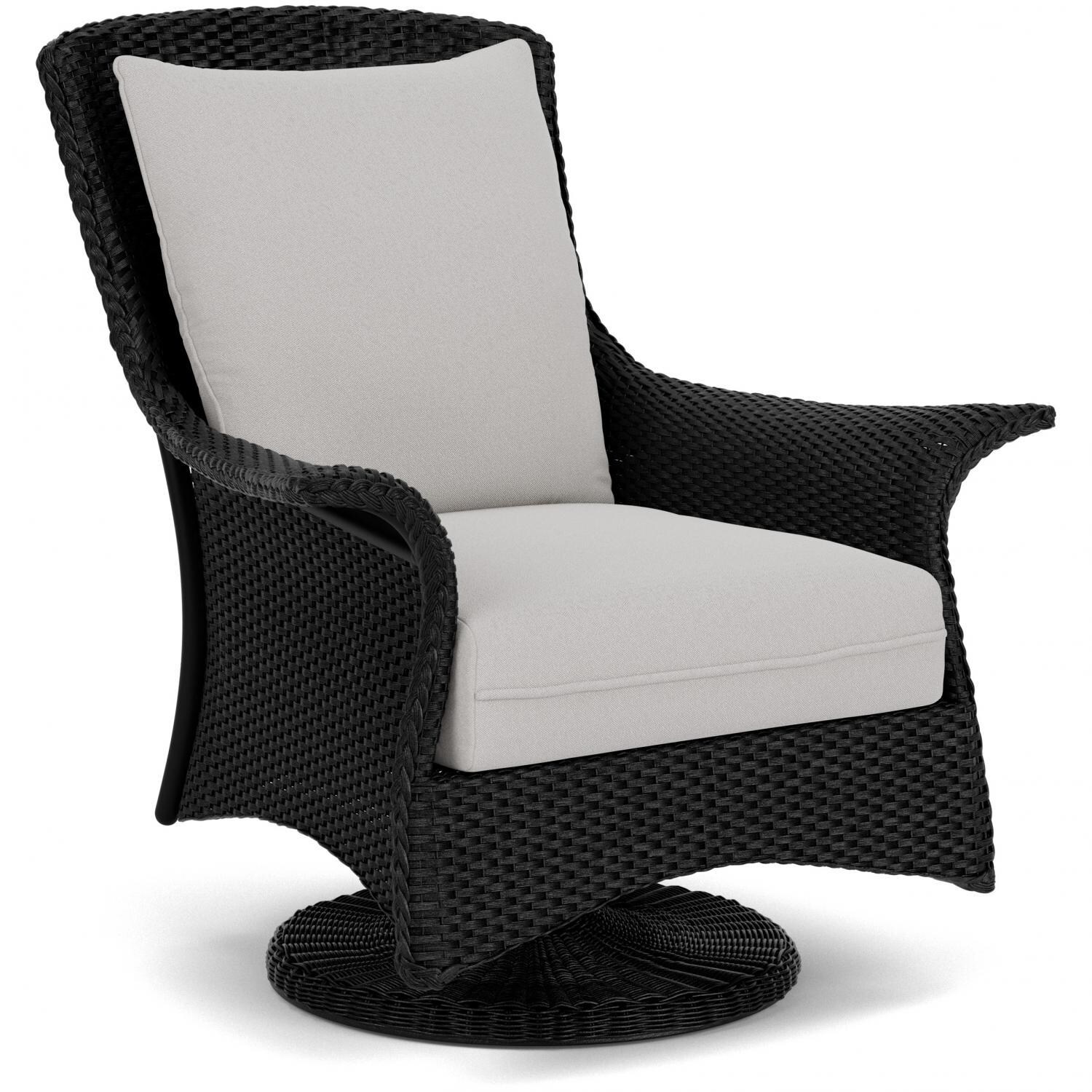 Lloyd Flanders Mandalay Swivel Rocker Lounge Chair in Ebony Finish with Tundra Dove fabric - Angled thumbnail