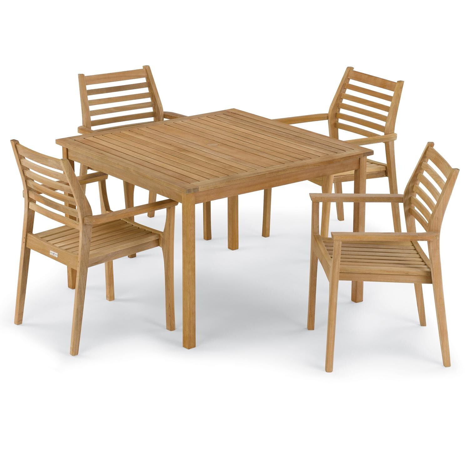 Oxford Garden Mera 5 Pc Natural Teak Dining Set W/ 42 Inch Square Table thumbnail