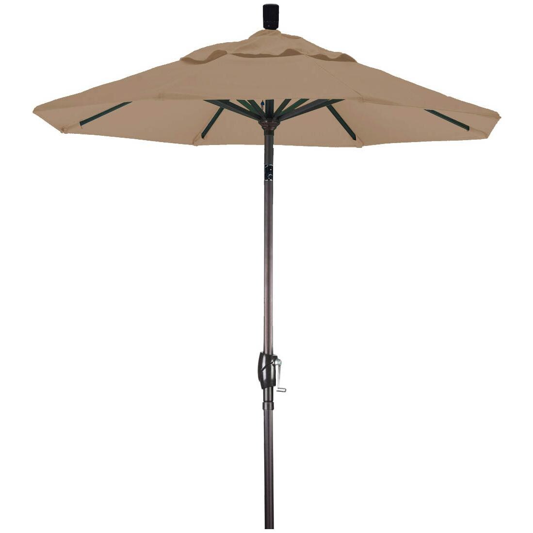 California Umbrella 6 Ft. Octagonal Aluminum Push Button Tilt Patio Umbrella W/ Crank Lift & Aluminum Ribs - Bronze Frame / Sunbrella Canvas Cocoa Canopy