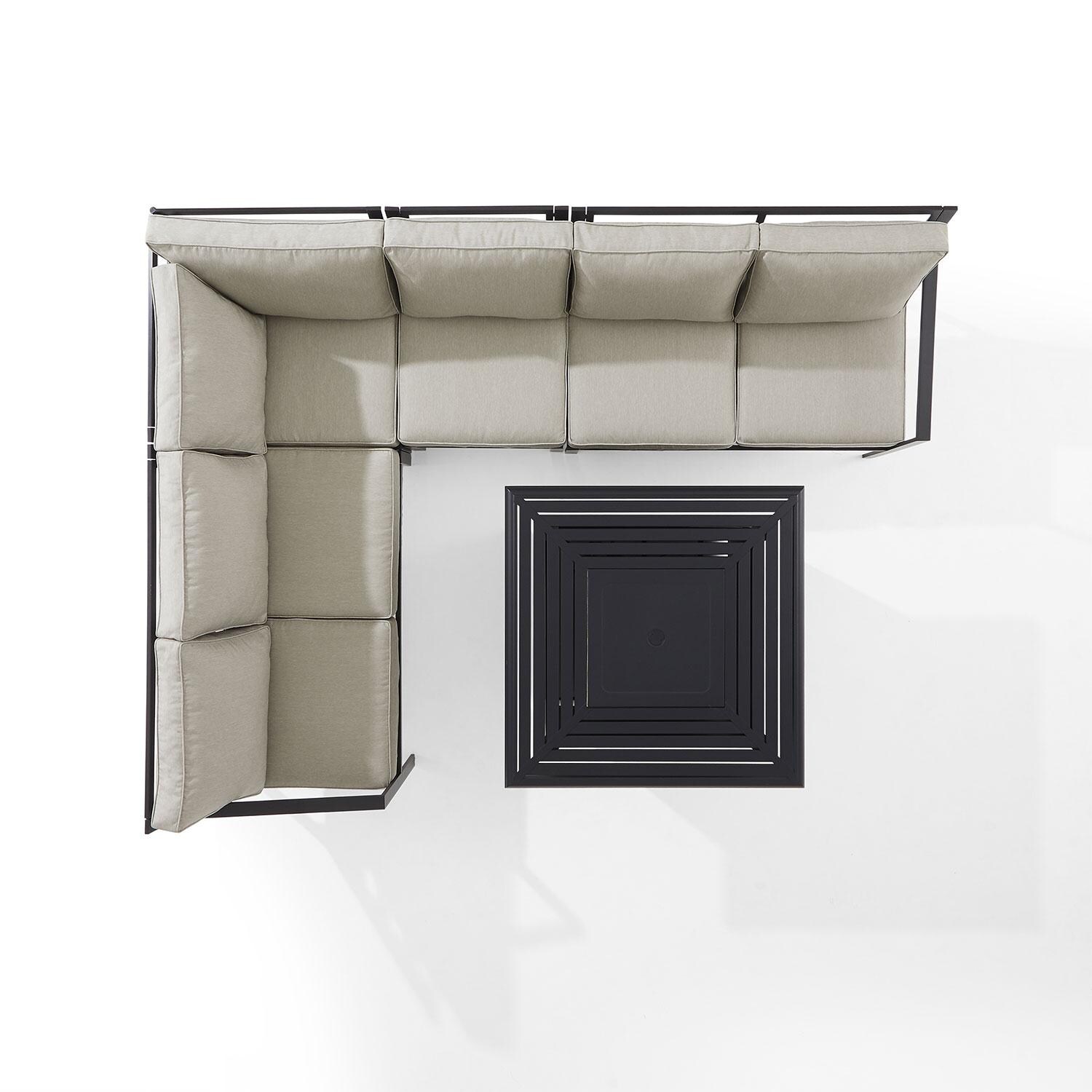 Ultimate Patio UP-92608MB-TE 5Pc Outdoor Sectional Set W/ Fire Table in Taupe - Overhead View - White Background thumbnail