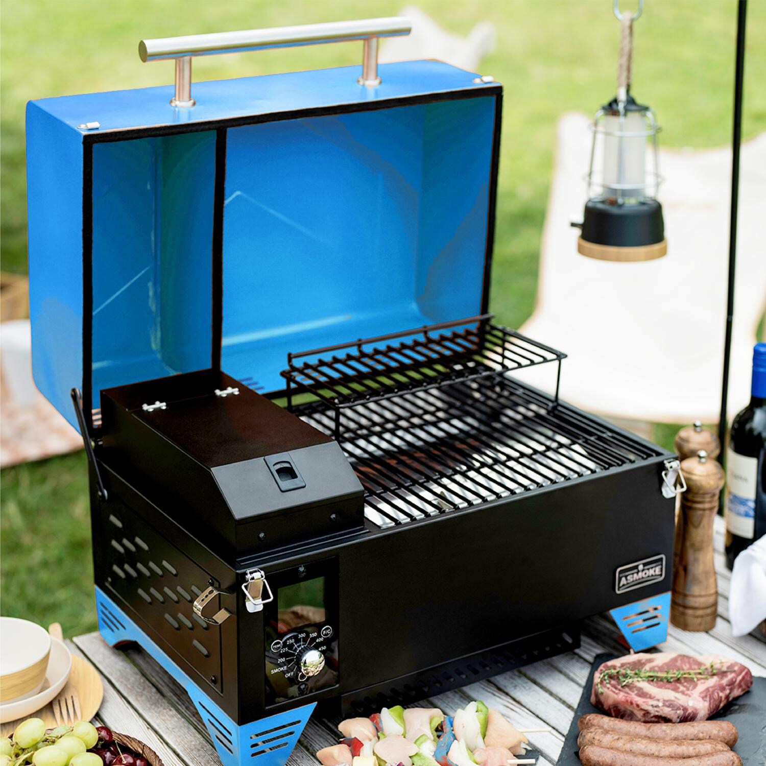 ASMOKE AS350-Navy Blue Portable Wood Pellet Grill & Smoker - Lifestyle Grill Prep thumbnail