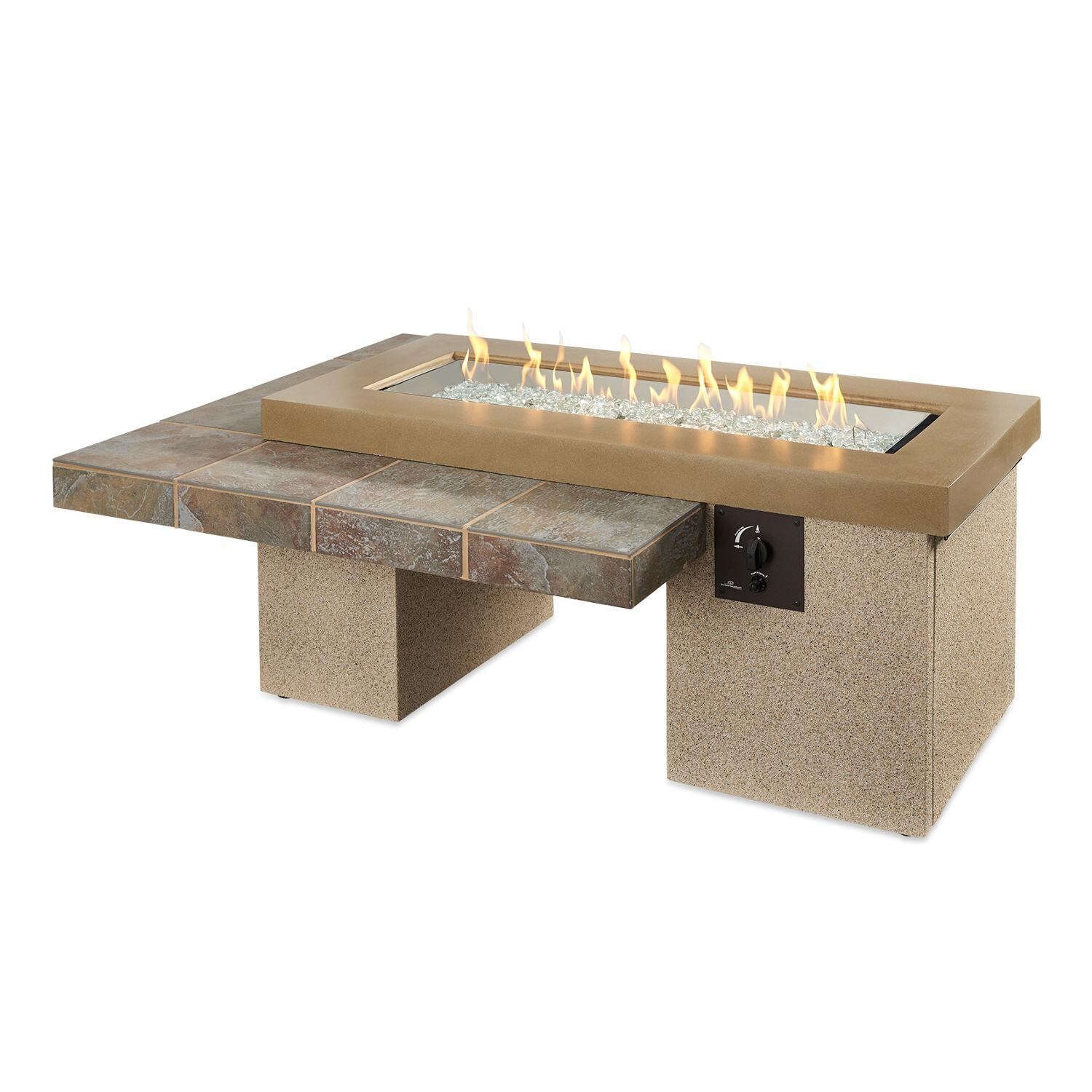 Lakeview Outdoor Designs Emfield Linear Gas Fire Pit Table - Brown - Flame - White Background thumbnail