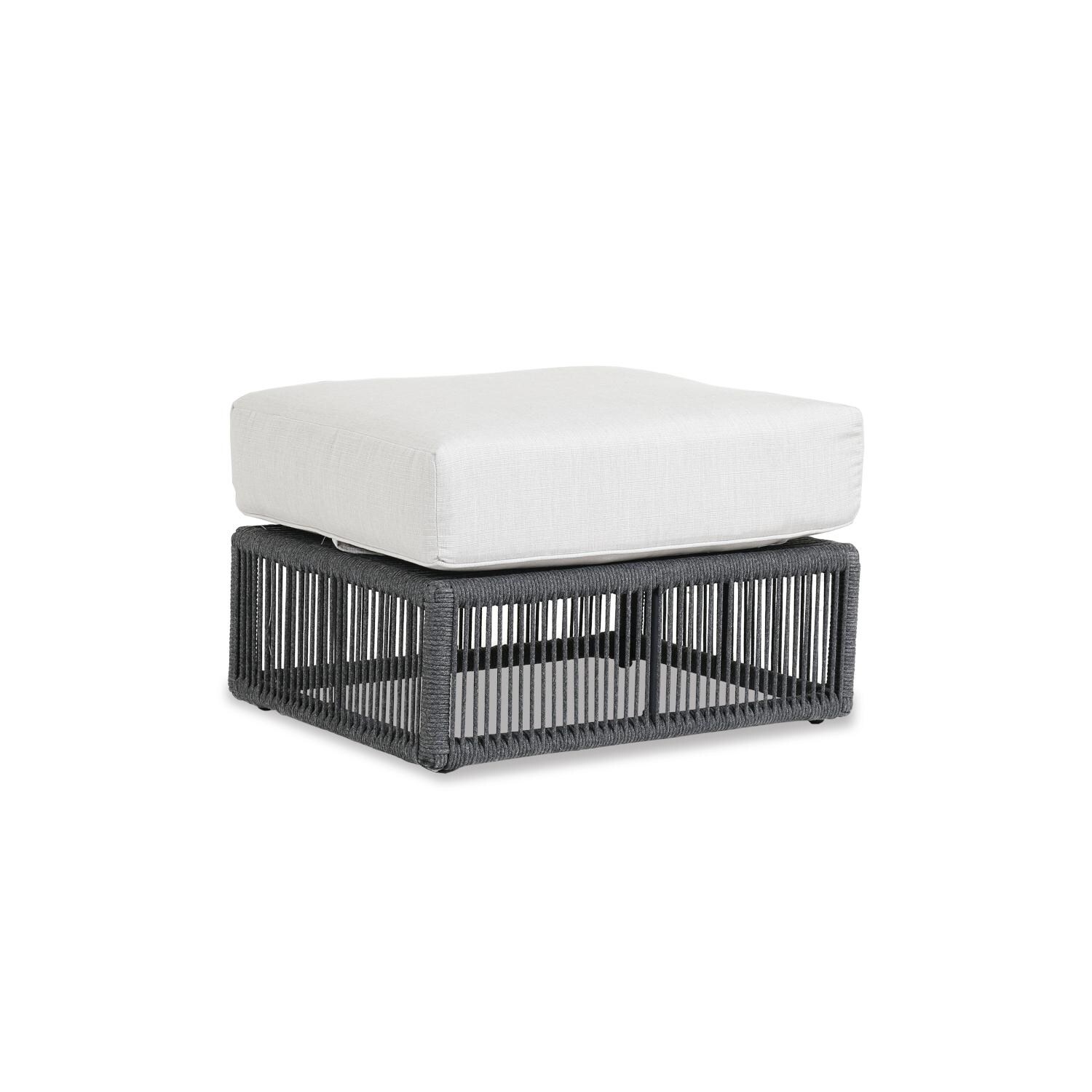 Milano Aluminum And Woven Rope Patio Ottoman W/ Sunbrella Echo Ash Cushion By Sunset West thumbnail