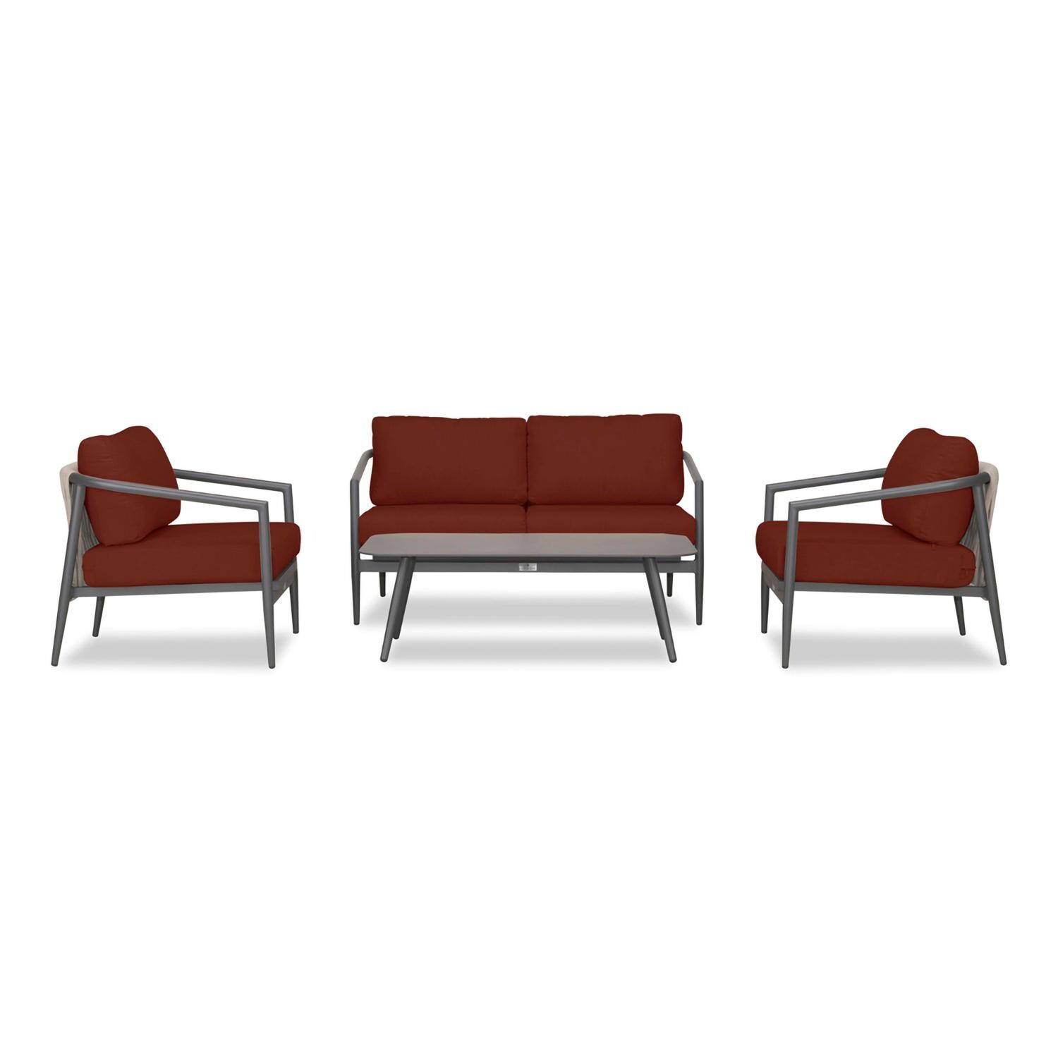 Lakeview Midnight Cove 4 Pc Aluminum Loveseat Seating Set in Slate/Pebble Gray/Canvas Henna - Front - White Background thumbnail