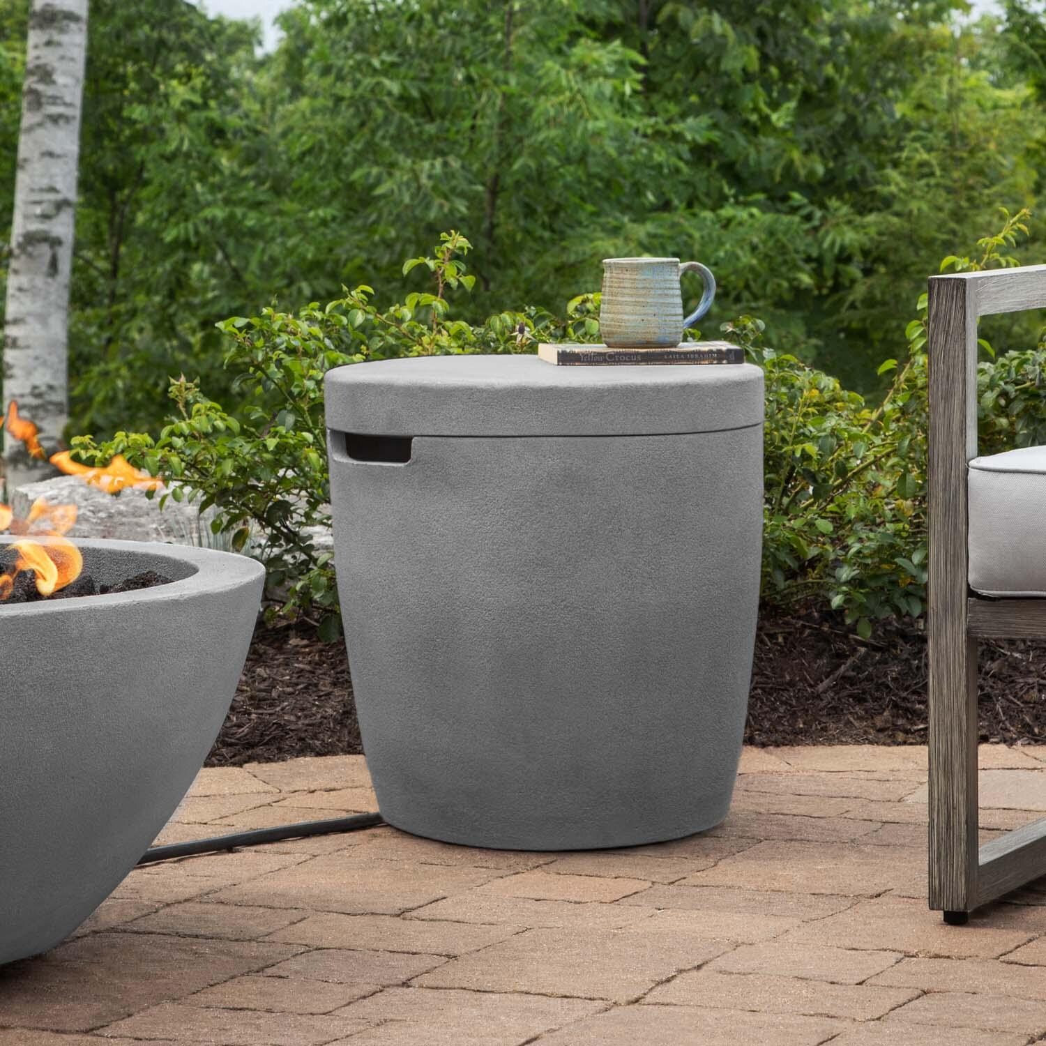 Dustyview 20-in Round Concrete Propane Tank Cover & Side Table in Ash by BBQGuys Signature