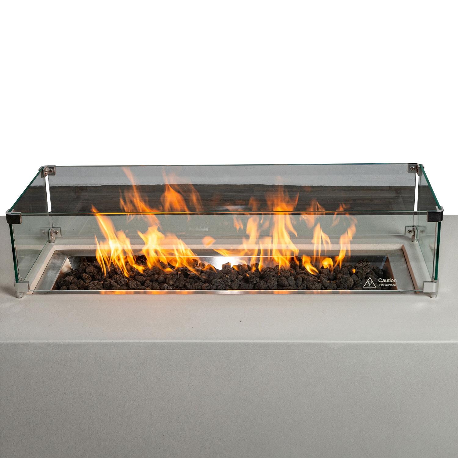 Glenwood 55-in Rectangular Concrete Natural Gas Fire Pit in White by Lakeview Outdoor Designs - Glass Wind Guard - Detail thumbnail