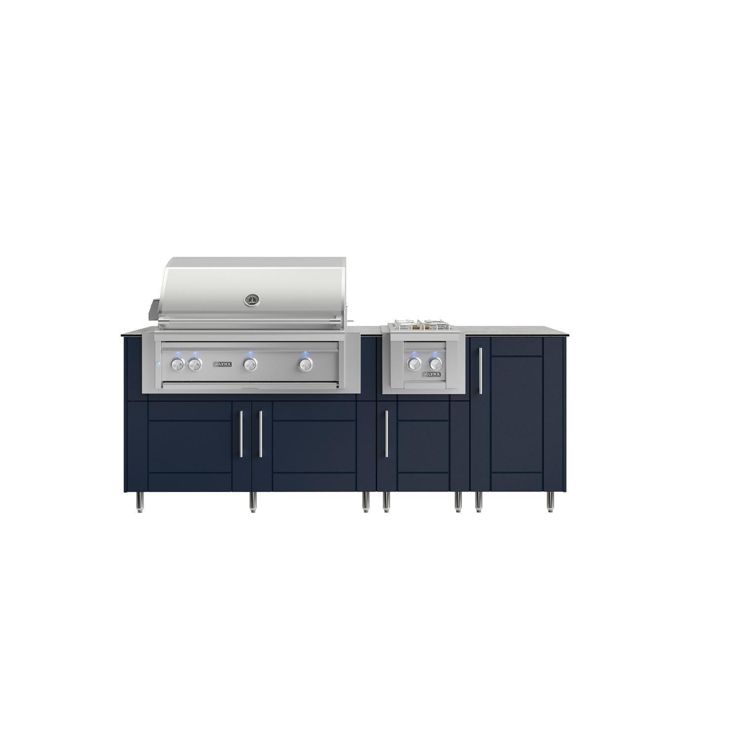 WeatherStrong Abaco 7 Ft Outdoor Kitchen Island w/ Lynx Propane Grill & Side Burner in Sapphire Blue/Glacier Frost - Island - White Background thumbnail