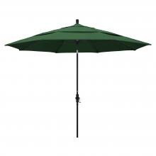 California Umbrella 11 Ft. Octagonal Aluminum Collar Tilt Patio Umbrella W/ Crank Lift & Aluminum Ribs - Stone Black Frame / Olefin Hunter Green Canopy