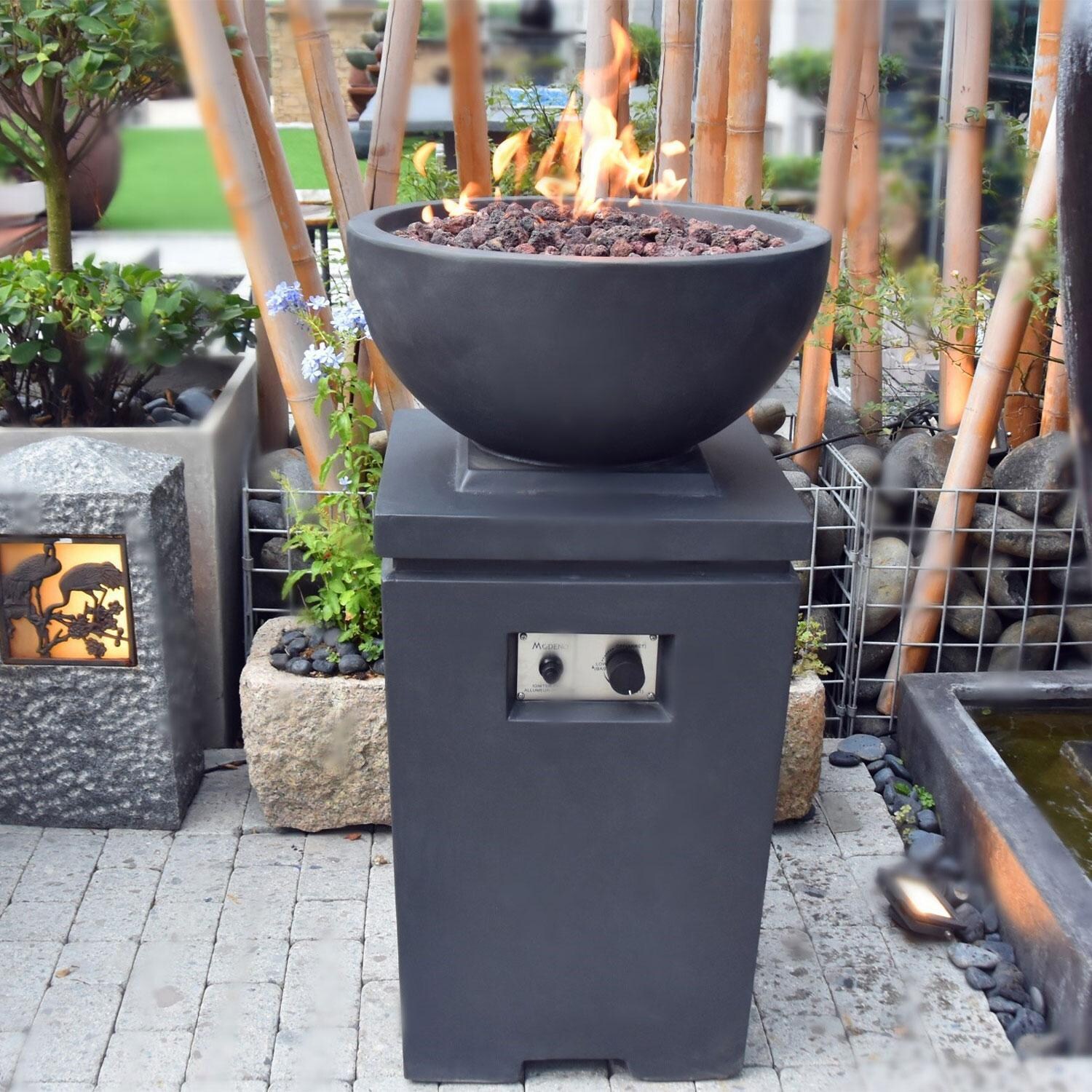 Exeter 21-in Round Steel Propane Fire Urn in Black by Elementi