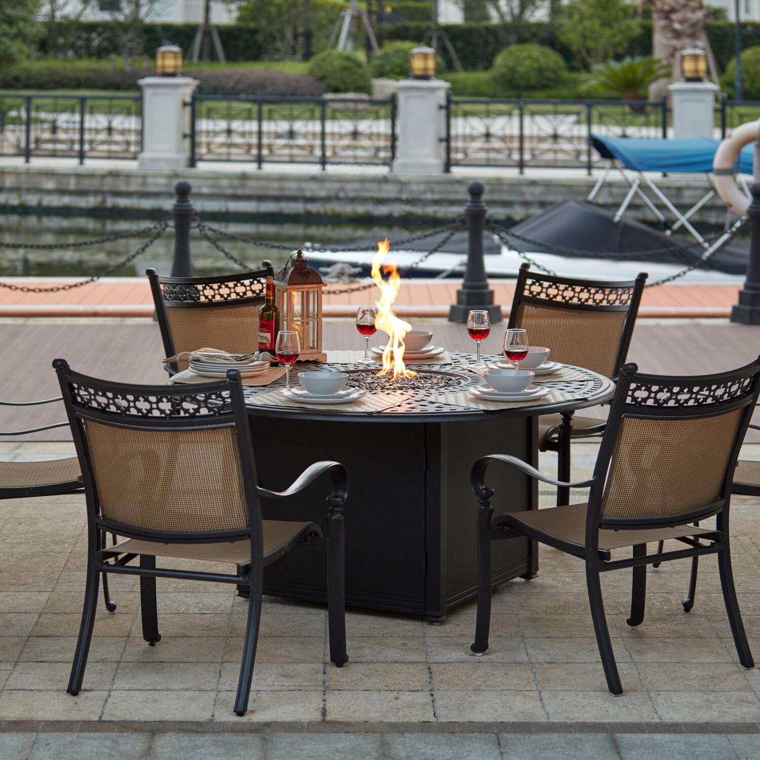 Outdoor Dining Sets With Fire Pit / Madison Bay 7 Piece Sling Patio