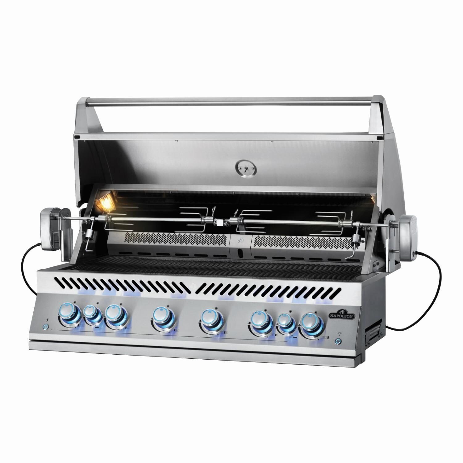 Napoleon BIG44RBNSS-1 Natural Gas Grill - Angled Open With Dual Motor Rotisserie - White Background thumbnail