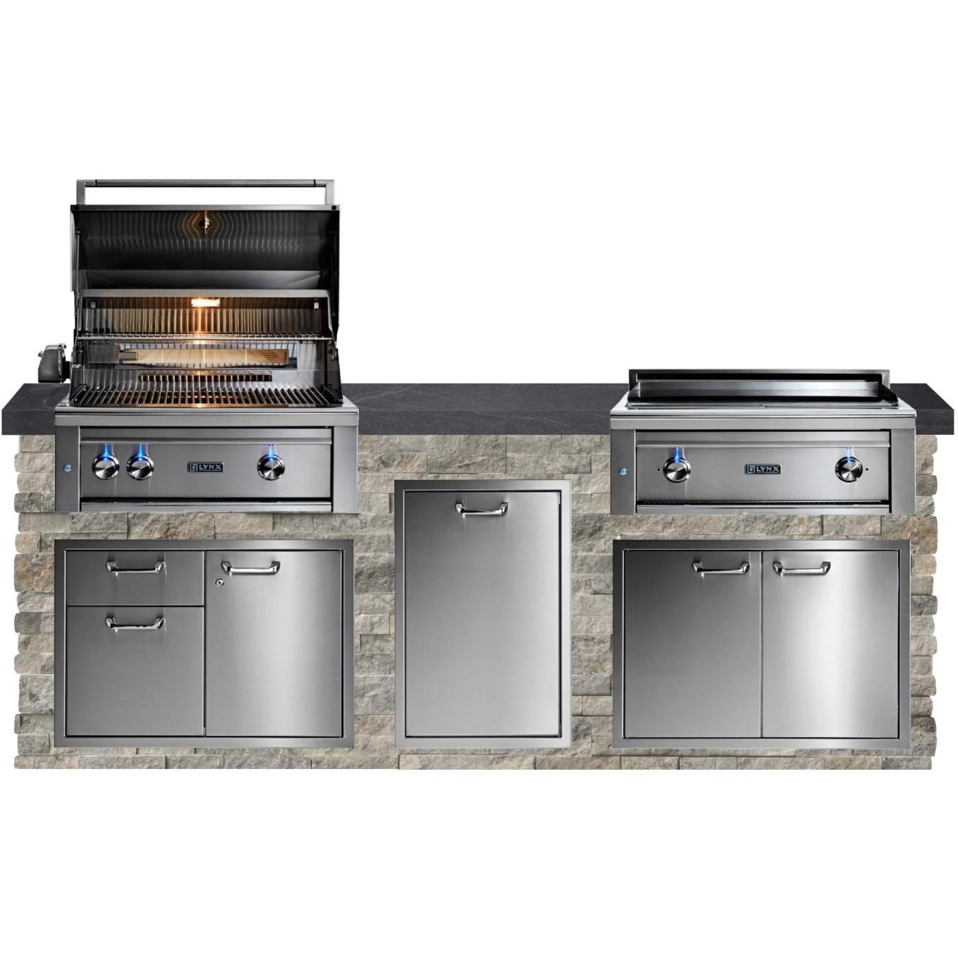 BBQGuys Signature 8-Foot Outdoor Kitchen Island w/ Lynx Professional 30-in Propane Grill & 30-in Asado