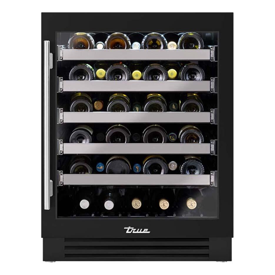 True ADA Height 24 Inch 40 Bottle Right Hinge Glass Door Outdoor Wine Cabinet - Matte Black w/ Stainless Steel Handle - TUWADA-24-RG-A~027-H04