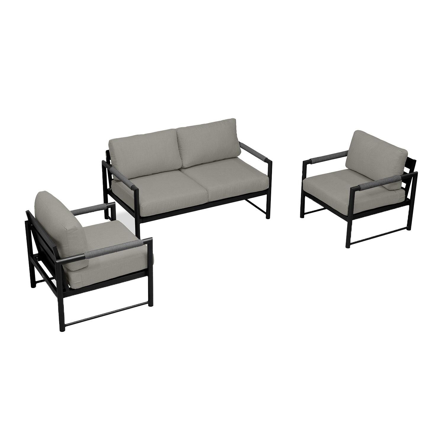Lakeview AVEBAY-BK-CO-SET120-CC Avenue Bay Black/Carbon 3 Pc Loveseat Set - Canvas Charcoal - Overhead View - White Background thumbnail