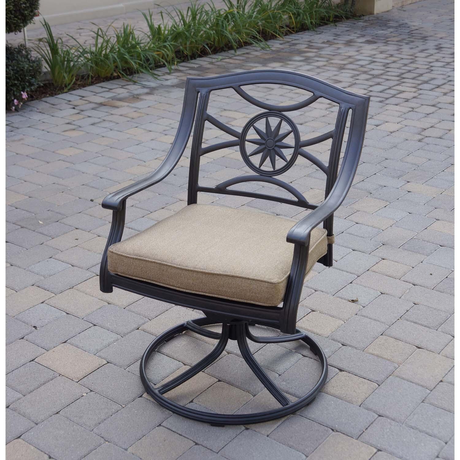 Ten Star 5 Pc Cast Aluminum Swivel / Rocker Dining Set in Antique Bronze/Sesame by Darlee - Swivel Rocker - Lifestyle thumbnail