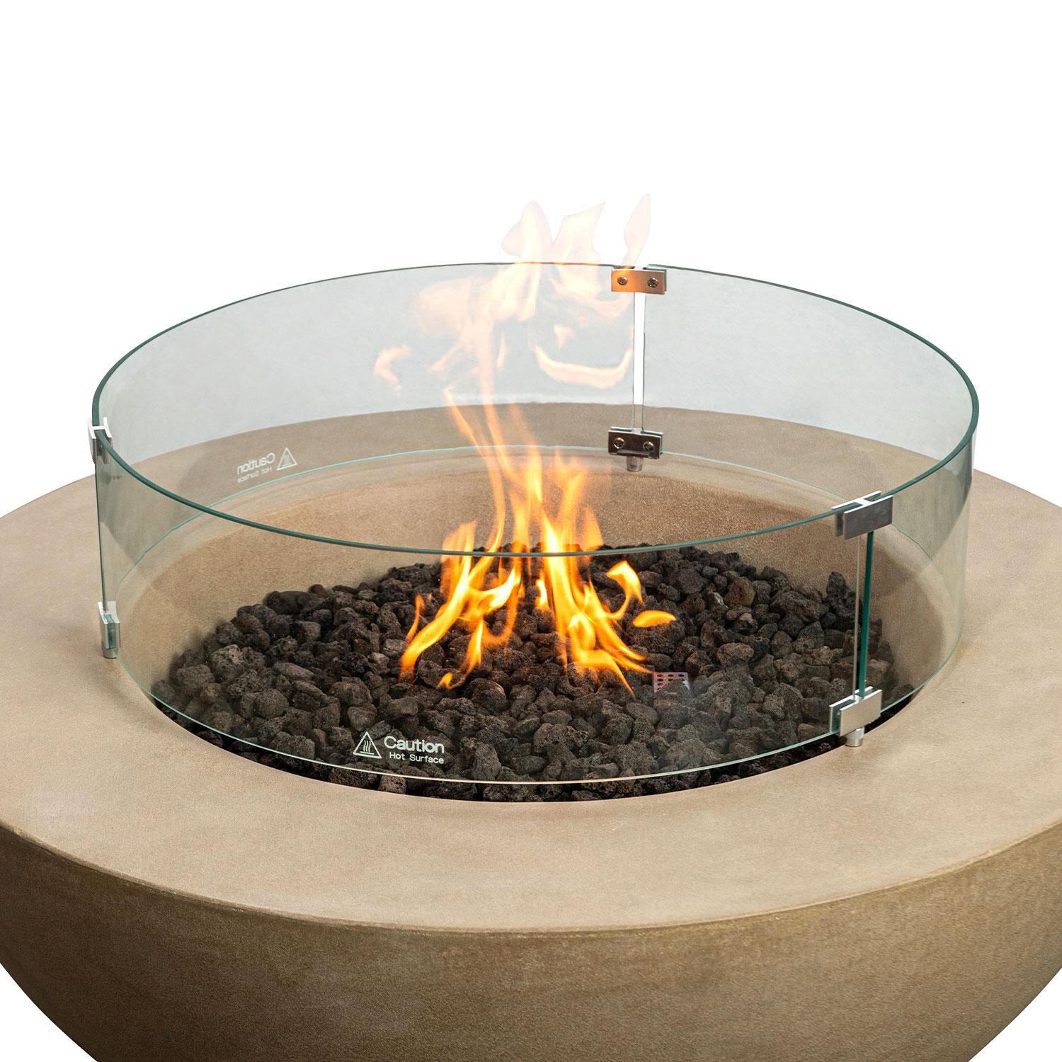 Glenwood 42-in Round Bowl Concrete Natural Gas Fire Pit w/ Push Button Ignition in Sand by Lakeview Outdoor Designs - Glass Wind Guard - On - White Background thumbnail