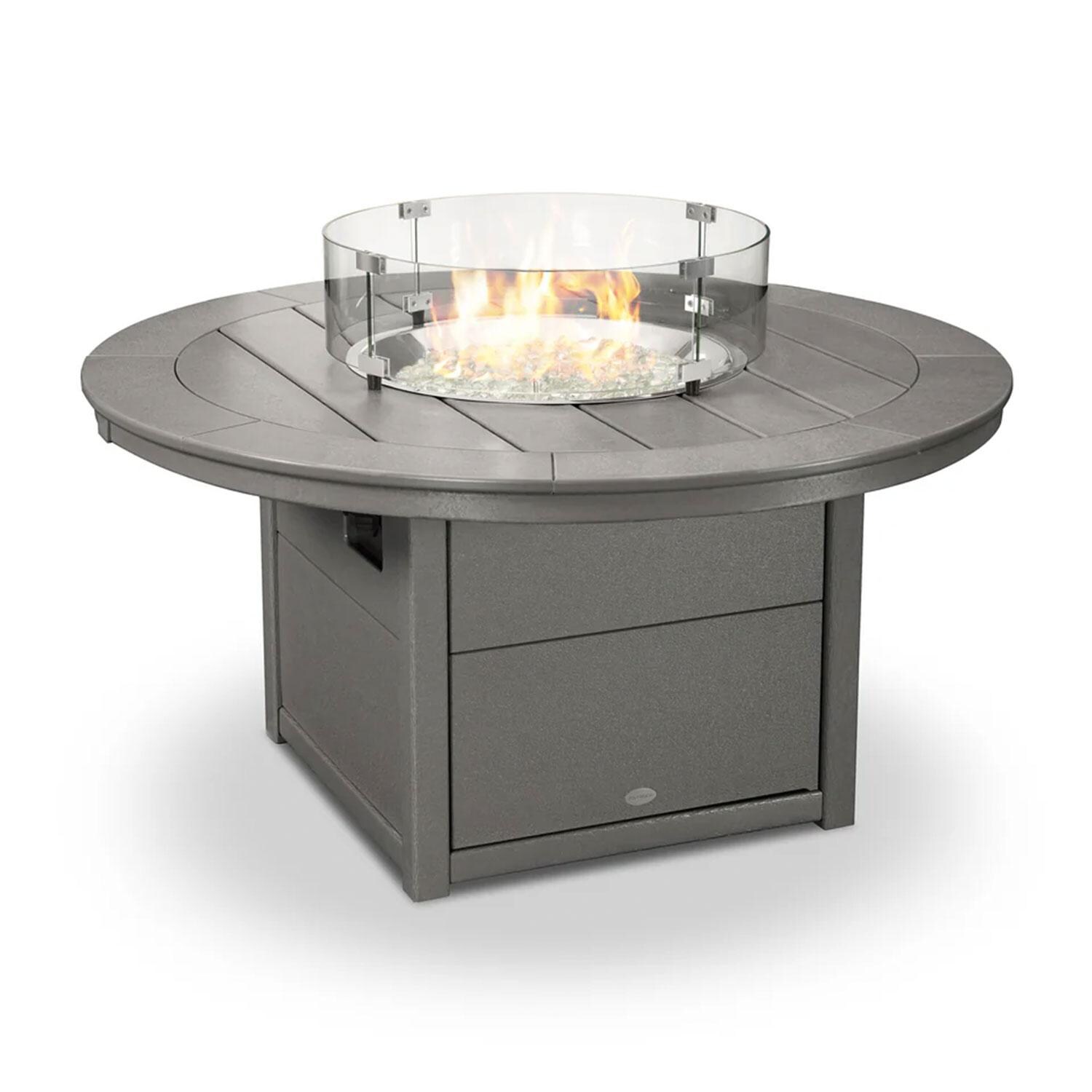 POLYWOOD Slate Grey Vineyard 6-Piece Adirondack Chat Set w/ Fire Pit Table - Fire Pit Table - White Background thumbnail