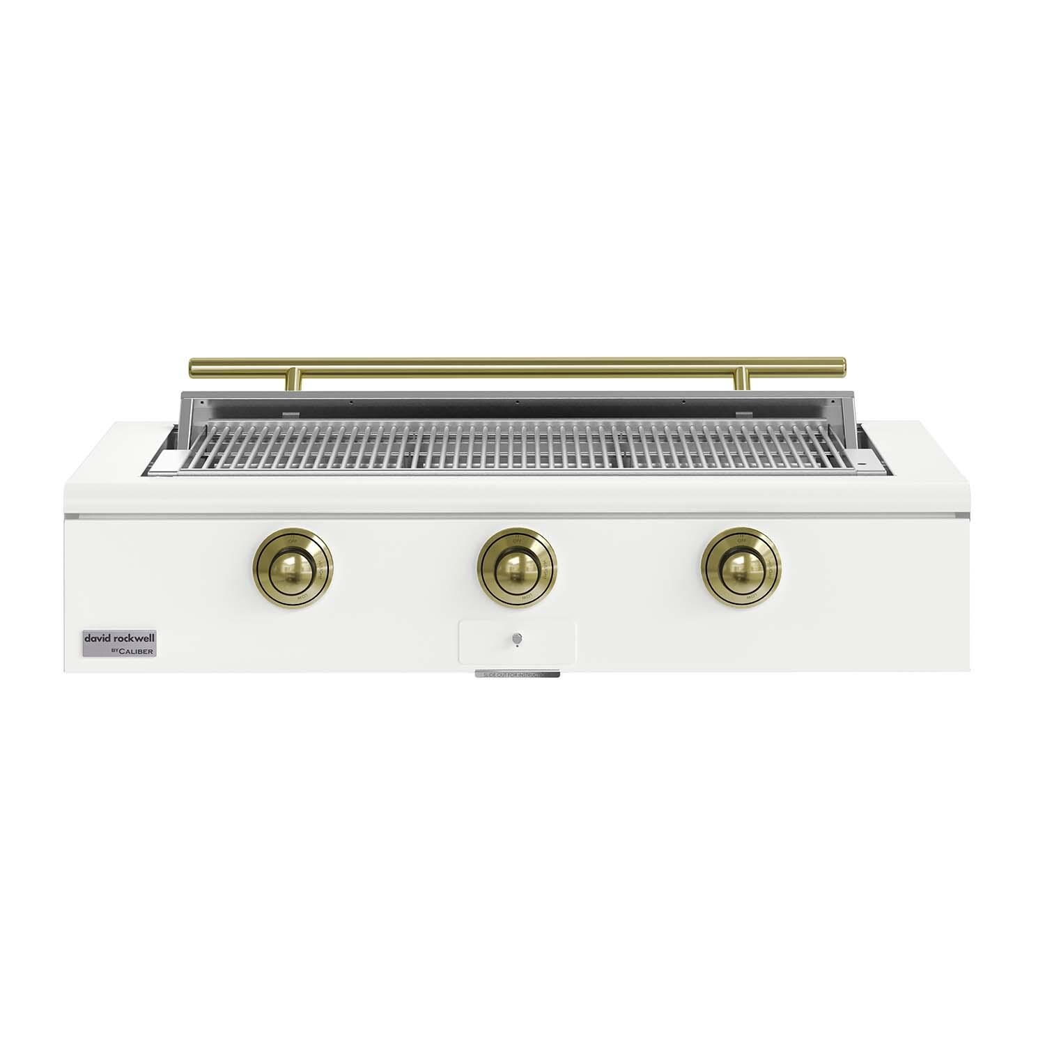 Caliber CRG-48BL00-A-030-H01 48-in Propane Built-In Rockwell Grill - Matte White w/ Brass Hardware - White Background thumbnail