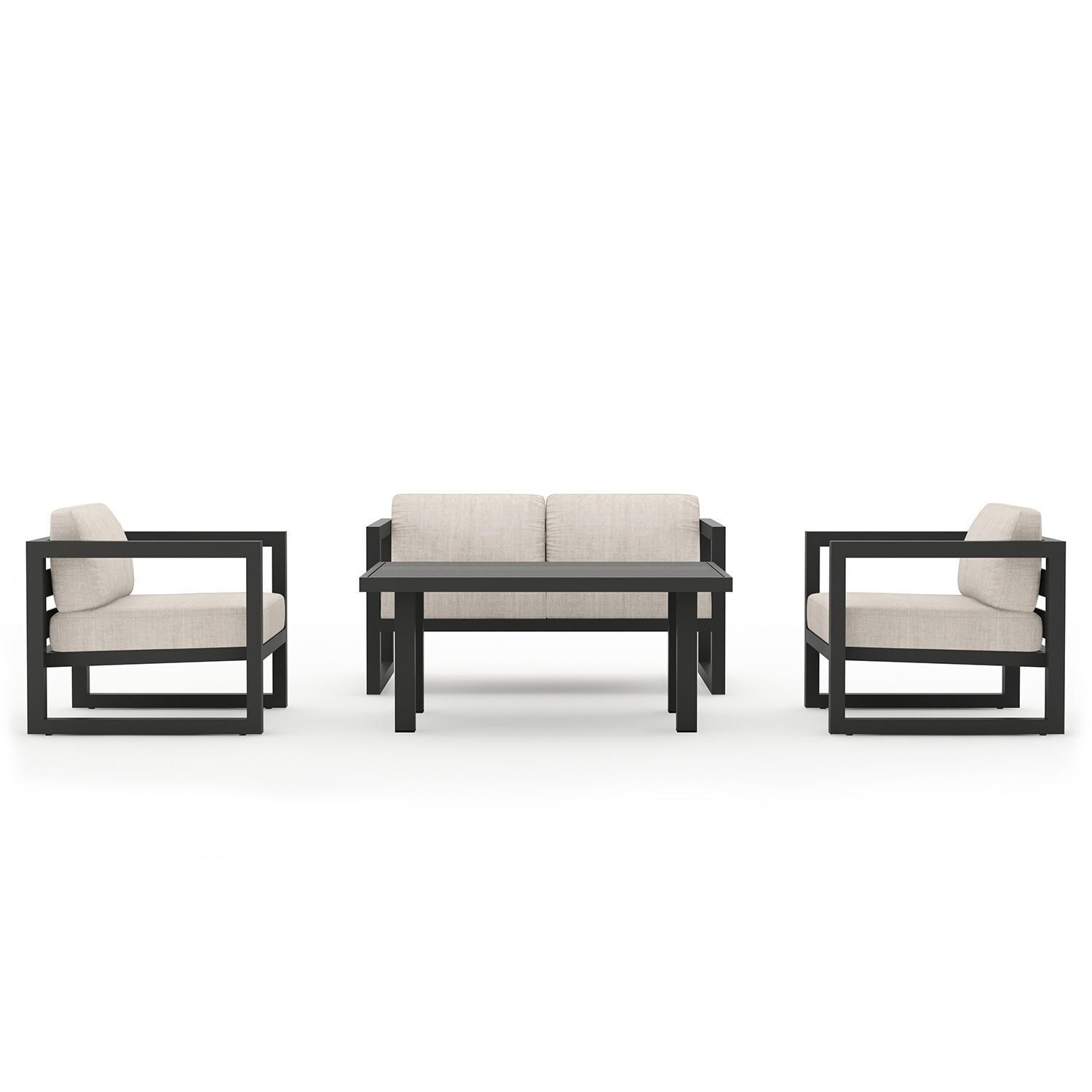 Misty Cove 4 Piece Seating Set in Slate w/Chat Table & Cast Silver Cushions by Lakeview - Complete Set - White Background thumbnail
