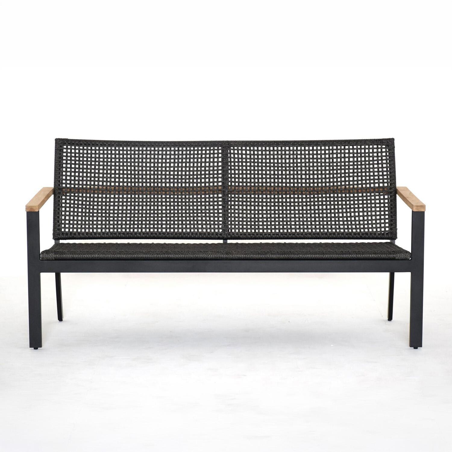Royal Teak Collection NAP3S Naples 2 Person Woven Rope Sofa in Black - Front - White Background thumbnail
