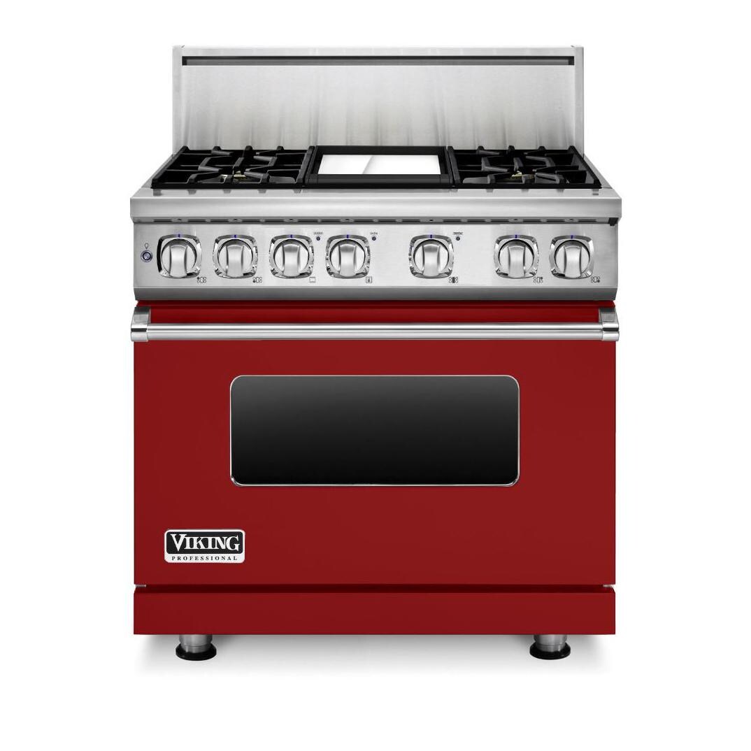 Viking Professional 7 Series 36-Inch 4 Burner Propane Gas Dual Fuel Range With Griddle - Apple Red - VDR73624GARLP thumbnail