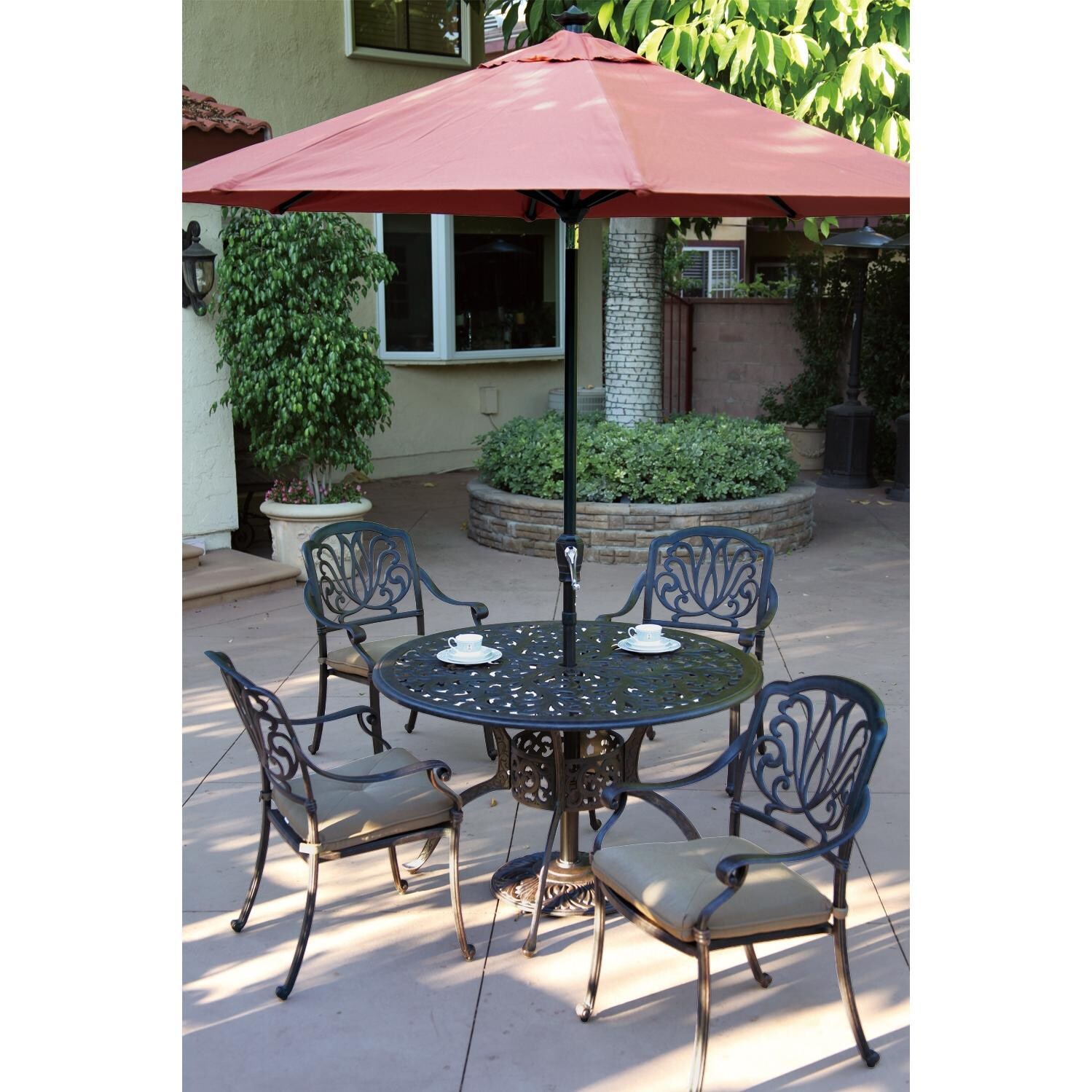 Darlee 9 Ft. Octagonal Market Umbrella w/ Auto Tilt - Antique Bronze w/ Neutral Brown Canopy