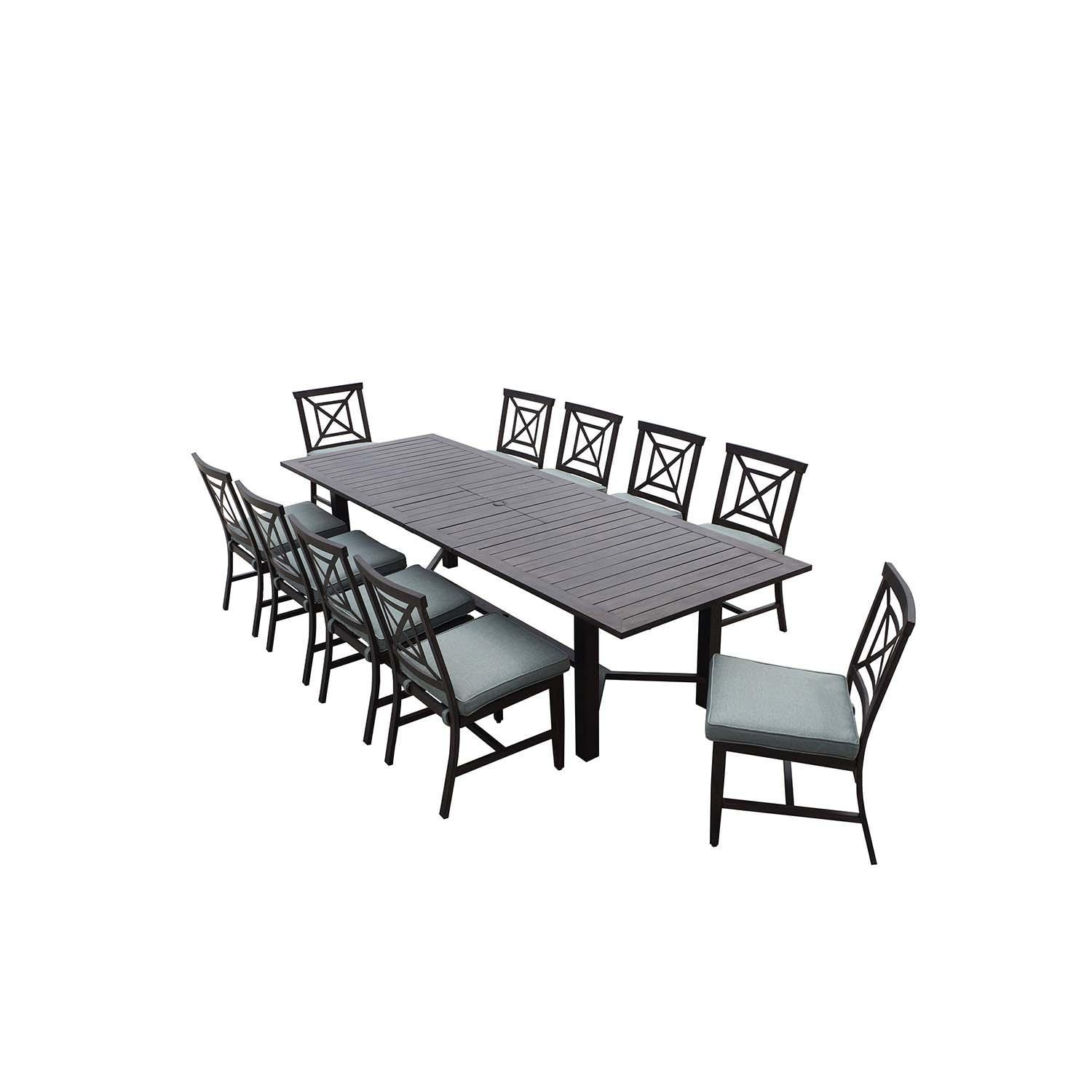 Atlantis 11 Pc Aluminum Dining Set w/ 118 Inch Table and Spa Cushions in Walnut By Darlee - Set - White Background thumbnail