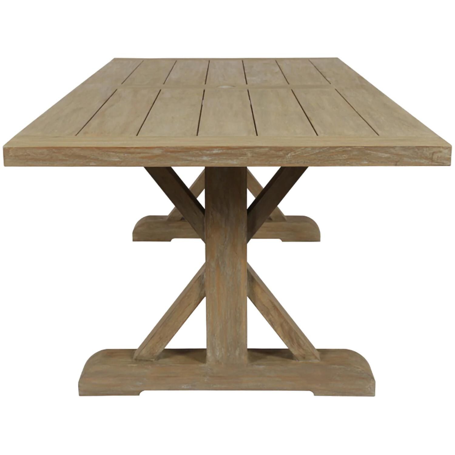 Sunset West - 5501-TRDT94 - Coastal Teak 94 X 40 Inch Rectangular Teak Patio Trestle Dining Table W/ Umbrella Hole - Short Side View - White Background thumbnail