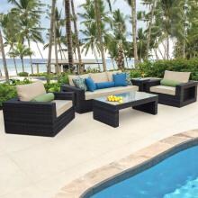 Gentilly 5 Piece Wicker Patio Conversation Set W/ Sunbrella Antique Beige Cushions By Lakeview Outdoor Designs image