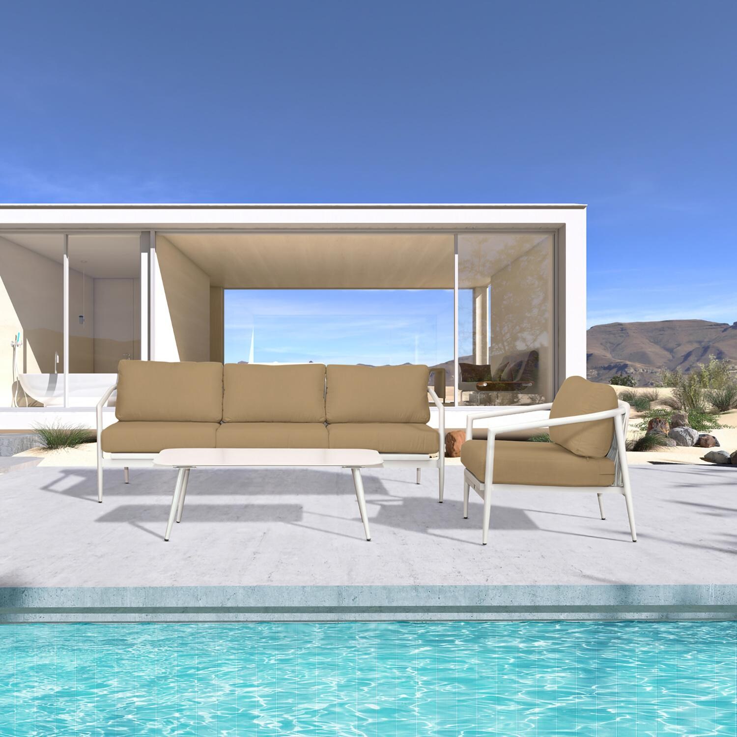 Midnight Cove 3 Pc Aluminum Seating Set in Urban Stone/Heather Beige by Lakeview Outdoor Designs