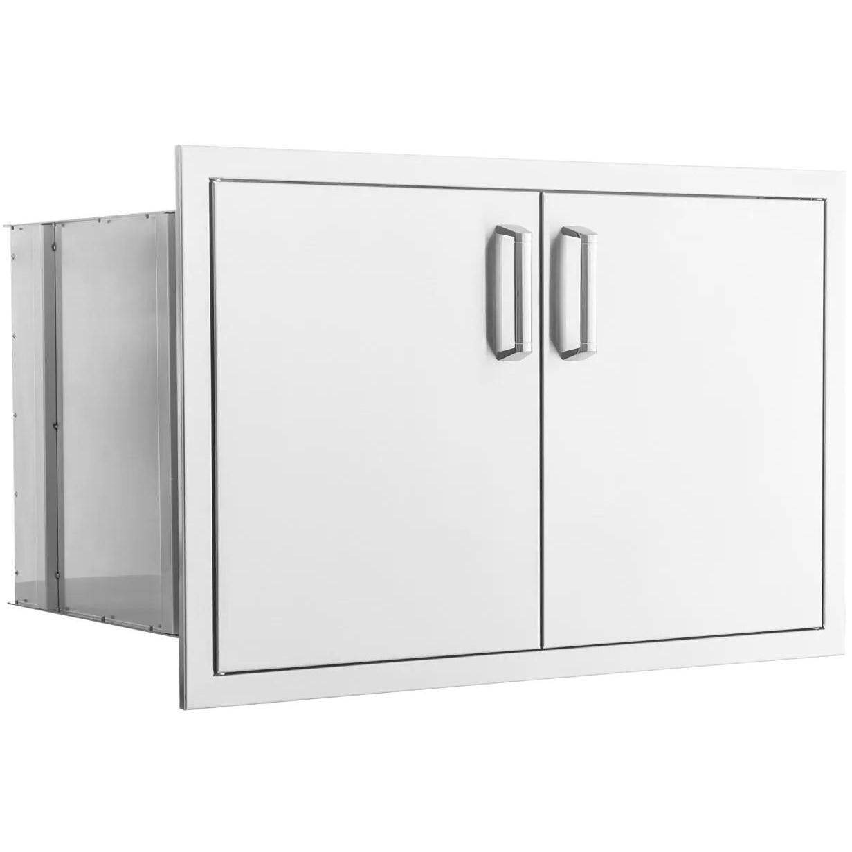 BBQGuys Signature 32-Inch Stainless Steel Sealed Dry Storage Pantry With Shelf - Angled View - White Background thumbnail