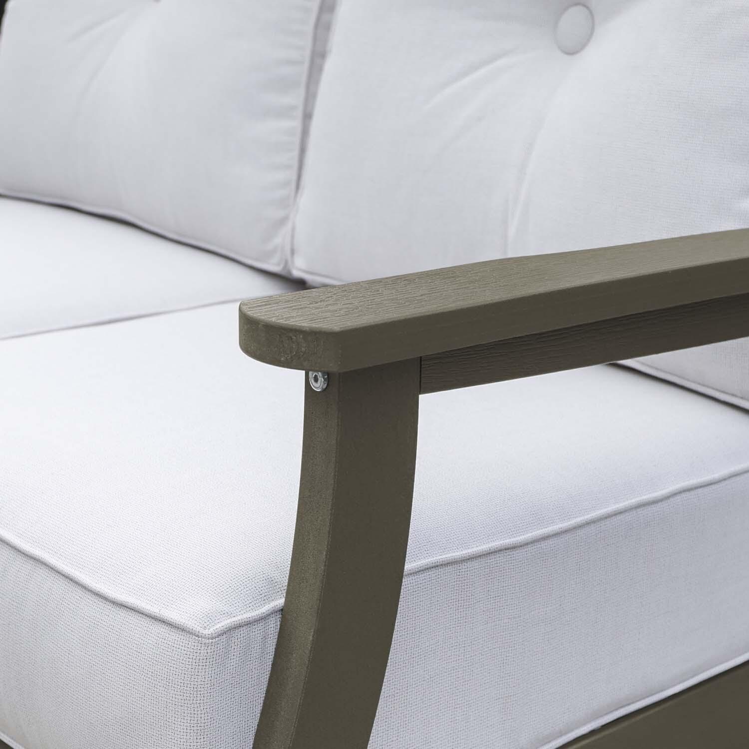Blushing Bay 2 Person Recycled Plastic Loveseat in Bliss Linen/Woodland Brown by Lakeview Outdoor Designs - Detail thumbnail