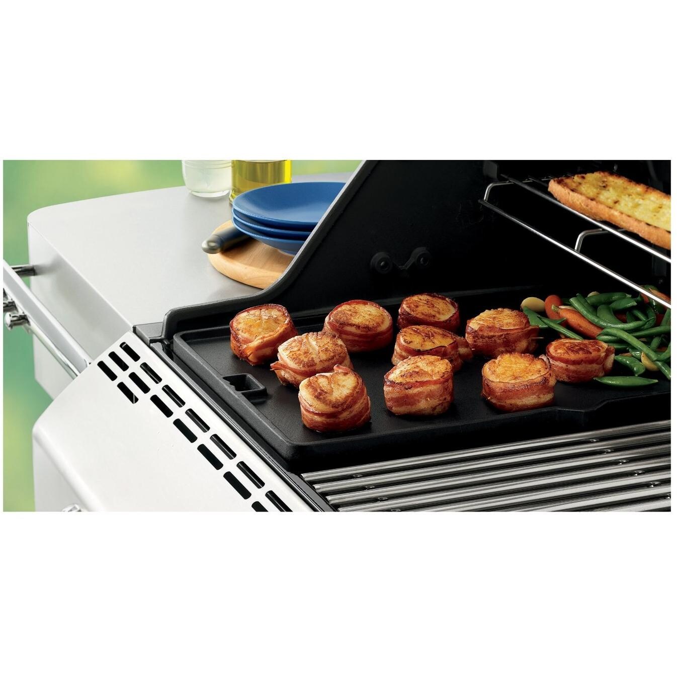 Weber 7404 Cast Iron Griddle - Showing Ridged Side on Grill thumbnail