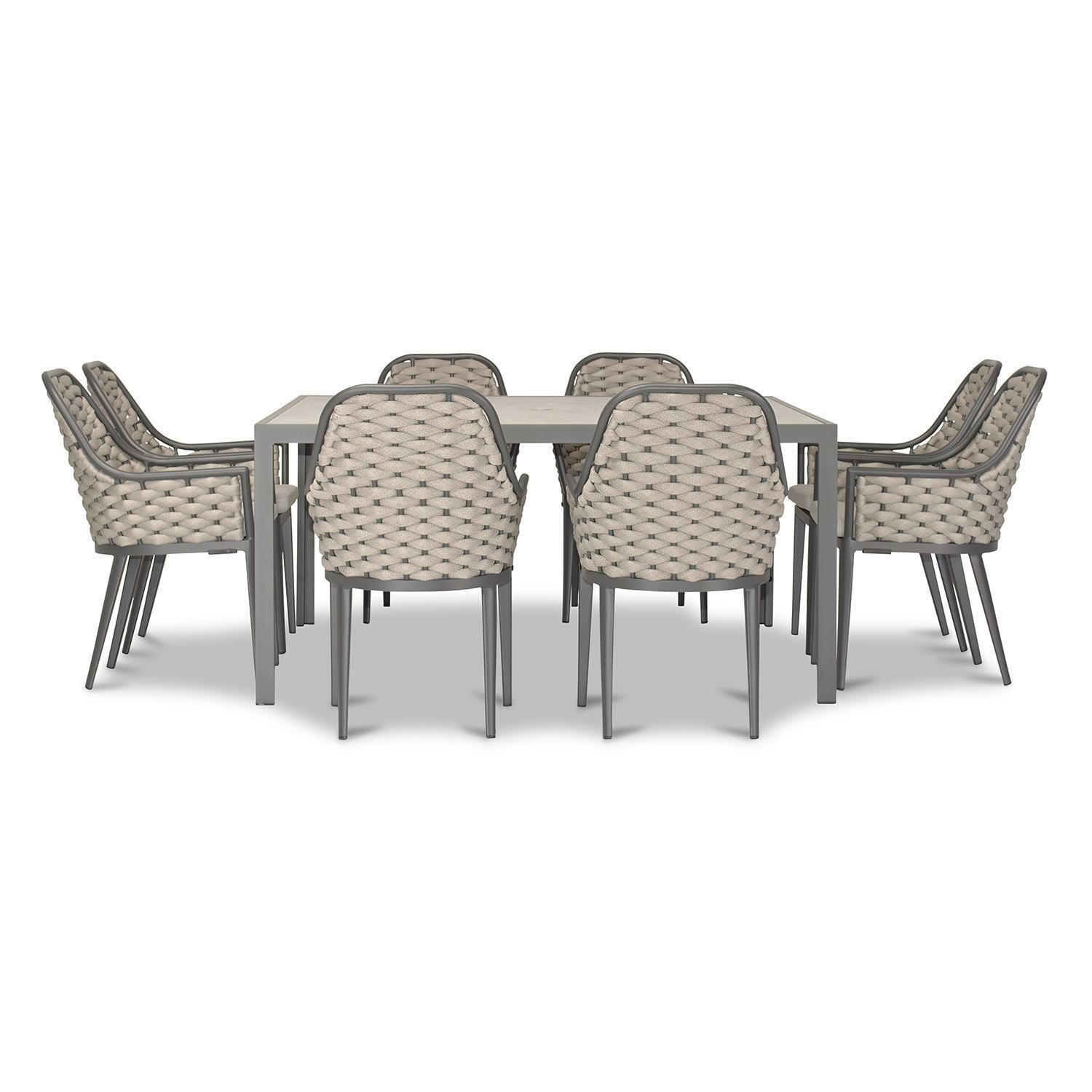 Chloe Bay 9 Pc Aluminum Square Dining Set in Slate by Lakeview Outdoor Designs
