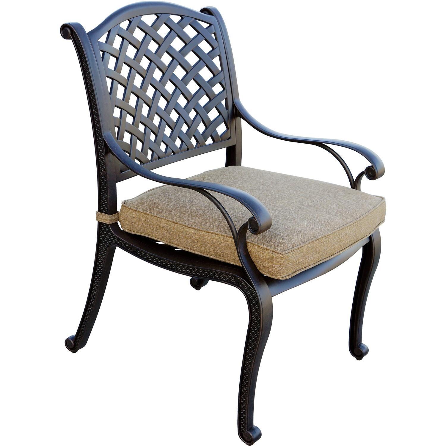 Darlee Nassau 10-Piece Patio Dining Set (with Swivel Rockers) with Sesame Cushions and 64 Inch Square Dining Table and Lazy Susan - Dining Chair W/ Cushion - White Background thumbnail