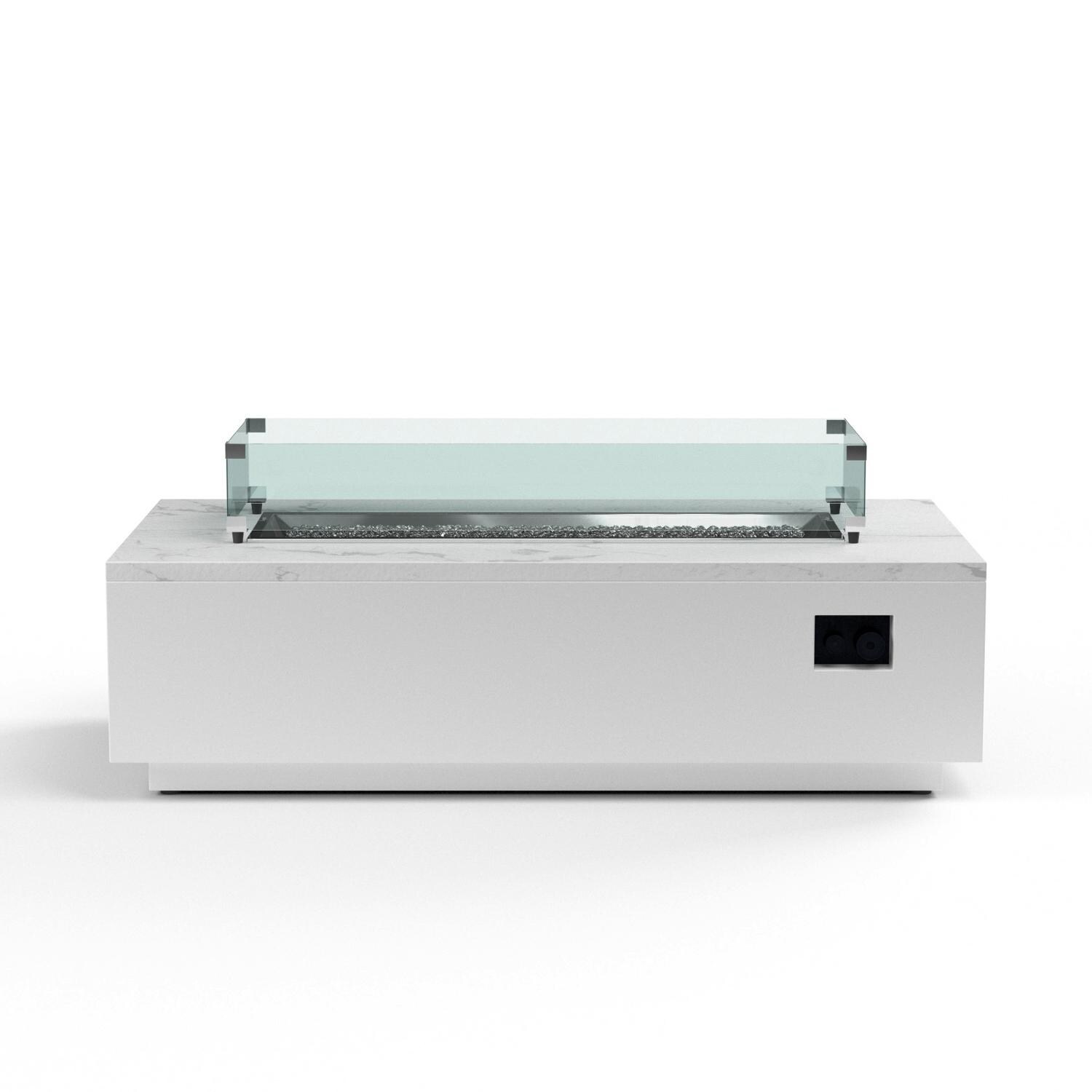 Sunset West - 6706-FT6030-G4815 - White Carrara Marble 60 X 30 Inch Rectangular Aluminum Propane Gas Fire Table W/ Carrara Marble Top & Glass Surround - Side View thumbnail