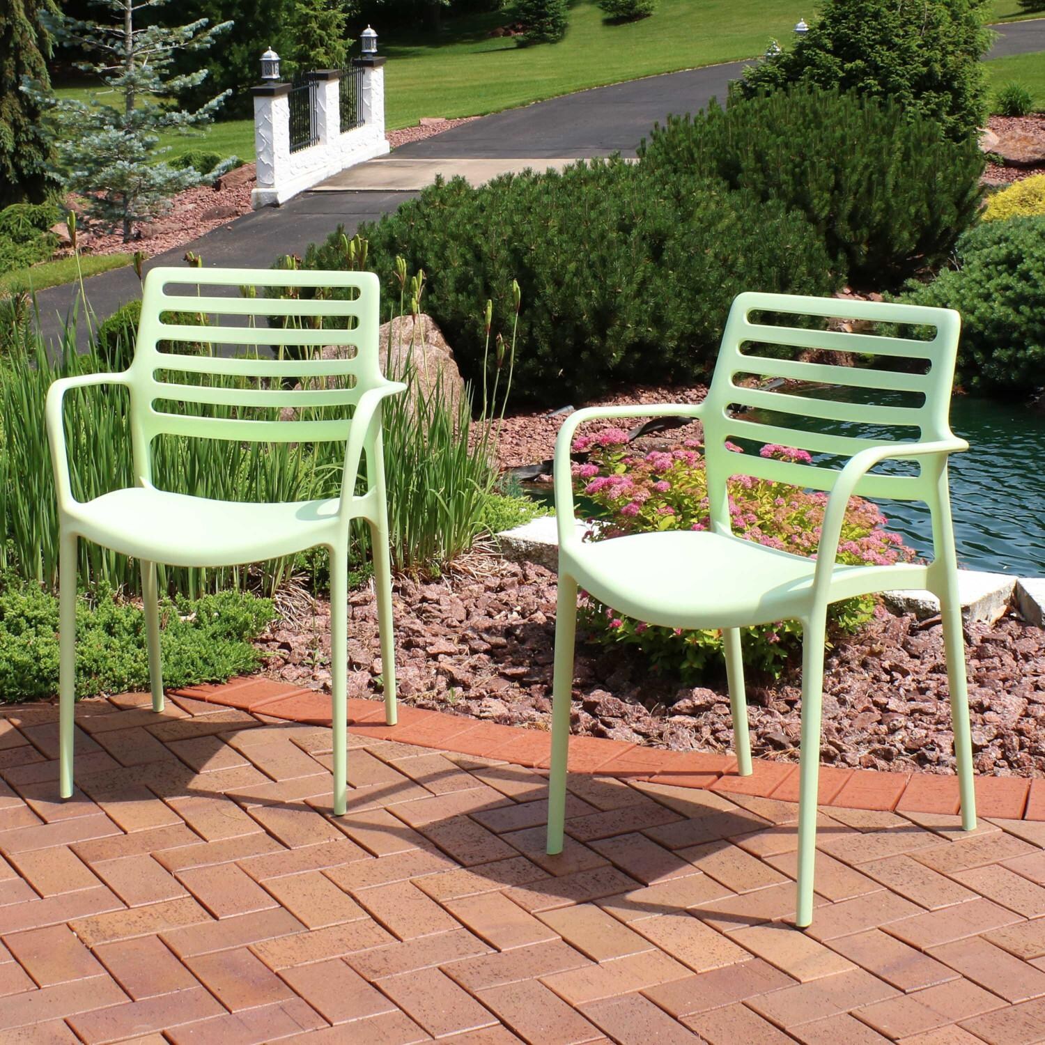 Sunnydaze Decor 2 Piece Astana Stackable Indoor/Outdoor Patio Armchair Set - Spring Green image