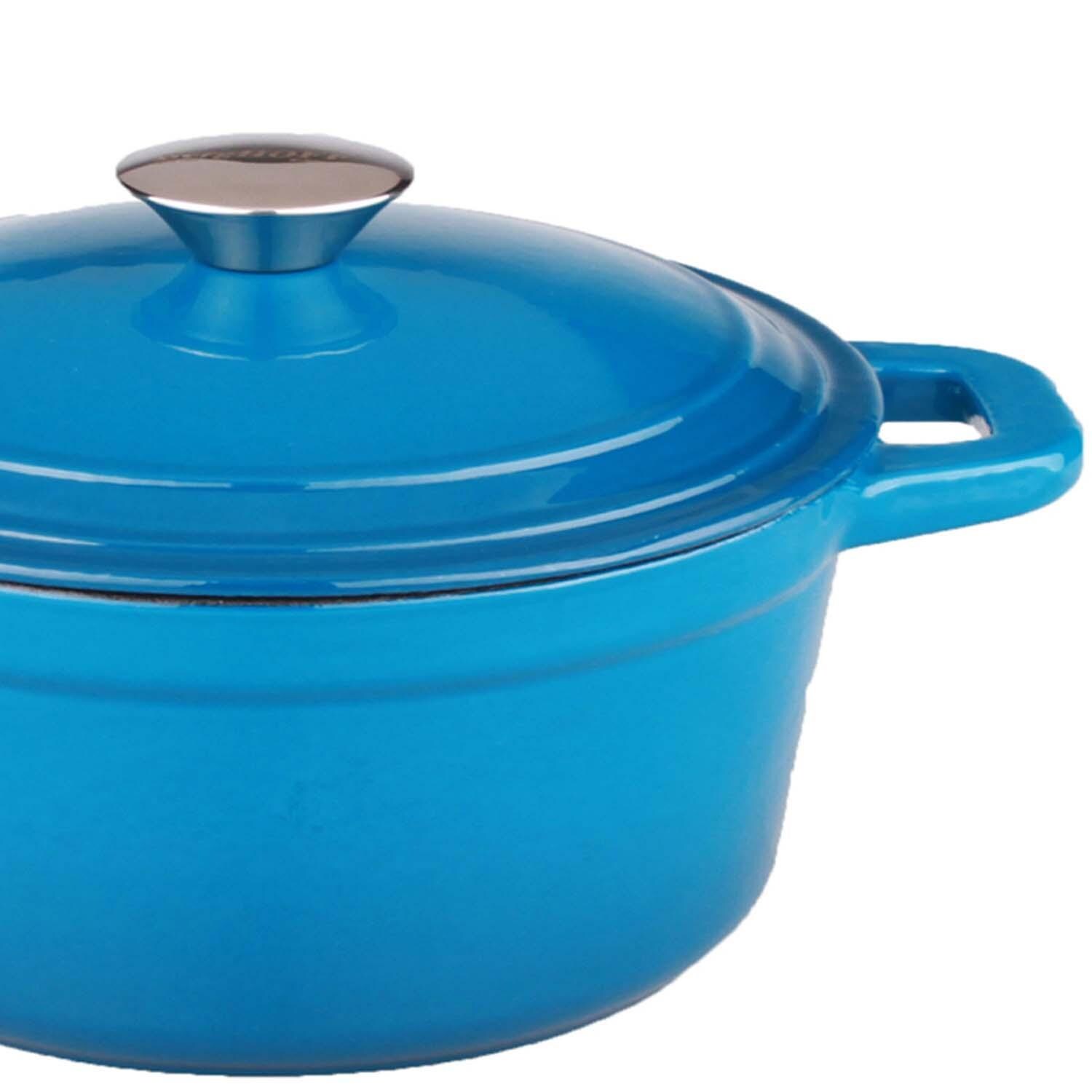 BergHOFF 8-in Neo Cast Iron 3 Qt. Round Dutch Oven w/ Lid - Blue - Side - Detail thumbnail