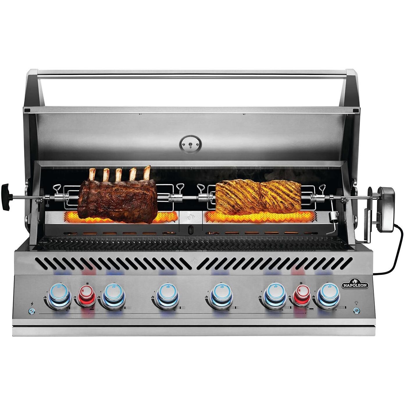Napoleon BIG44RBNSS Built-In 700 Series 44-Inch Natural Gas Grill with Infrared Rear Burner & Rotisserie Kit - Rotisserie Kit with Food thumbnail