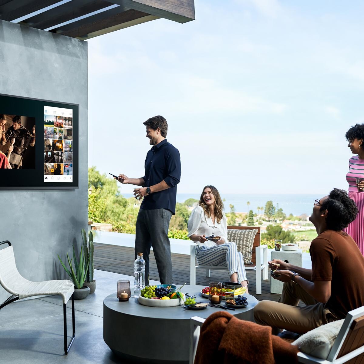 Samsung QN75LST9TAFXZA The Terrace 75 Inch Full Sun Smart TV - Entertaining - Lifestyle thumbnail