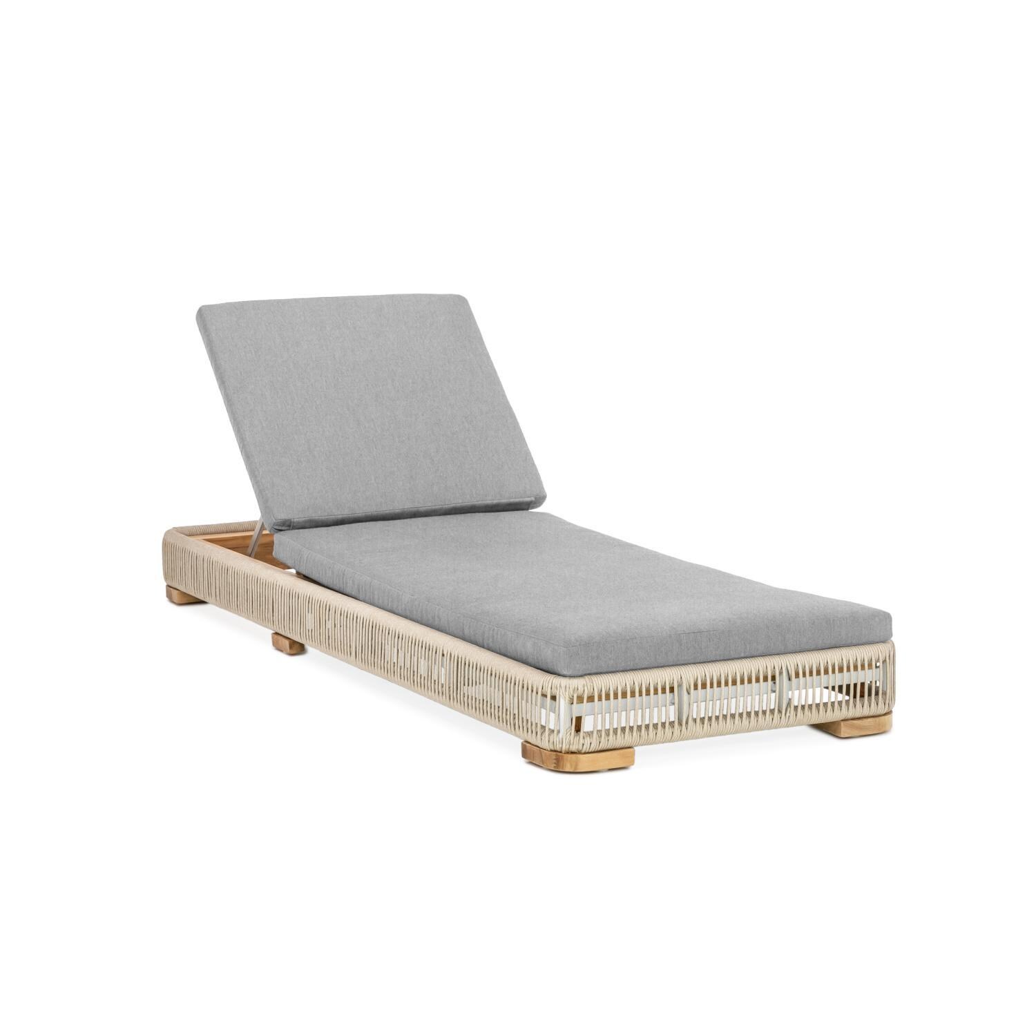 Teak + Table Breeze Olefin Rope & Teak Patio Chaise Lounge in Dune/Granite - White Background thumbnail