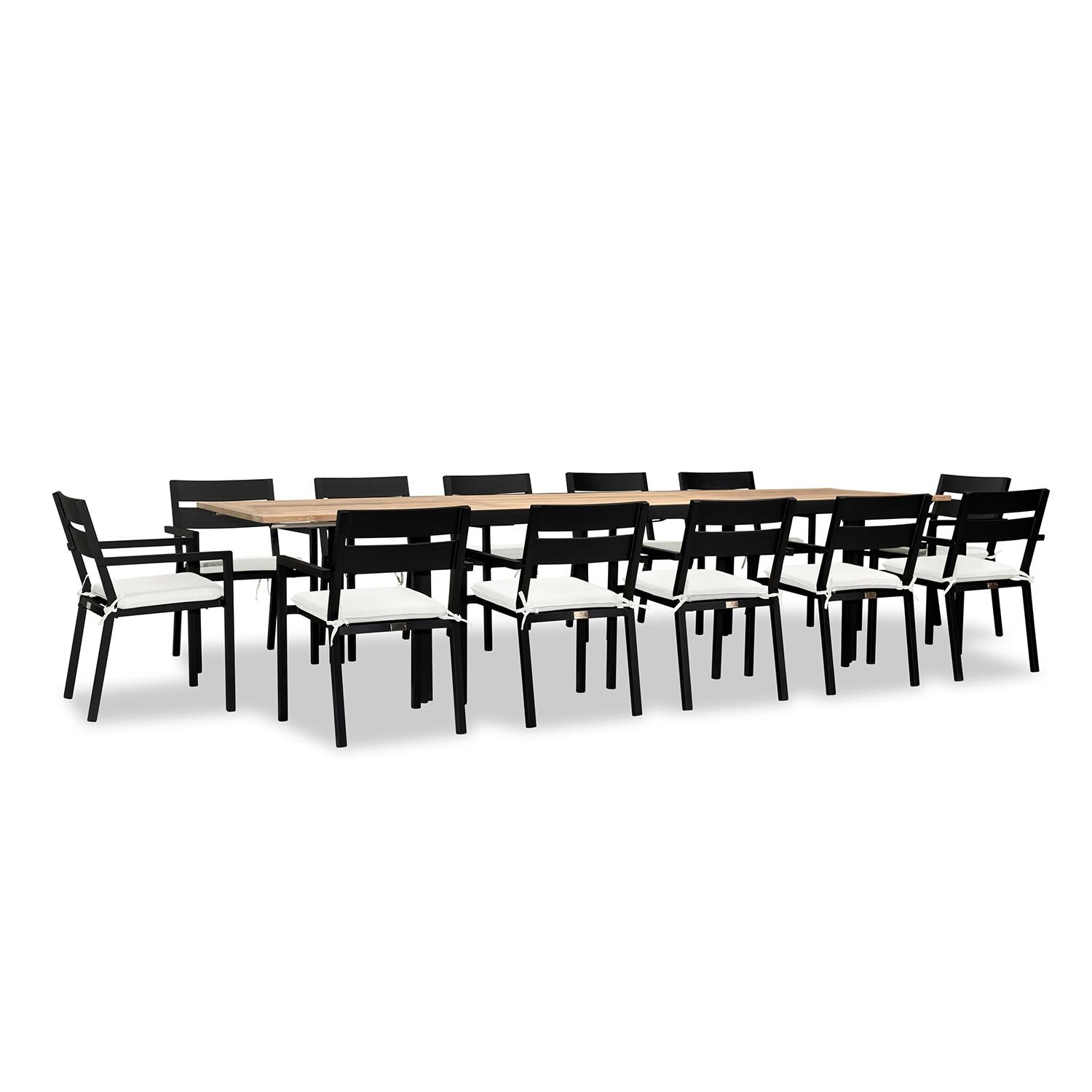 Calm Bay Communal 13 Pc Reclaimed Teak Extendable Dining Set in Black/Canvas Natural by Lakeview - White Background 3 thumbnail