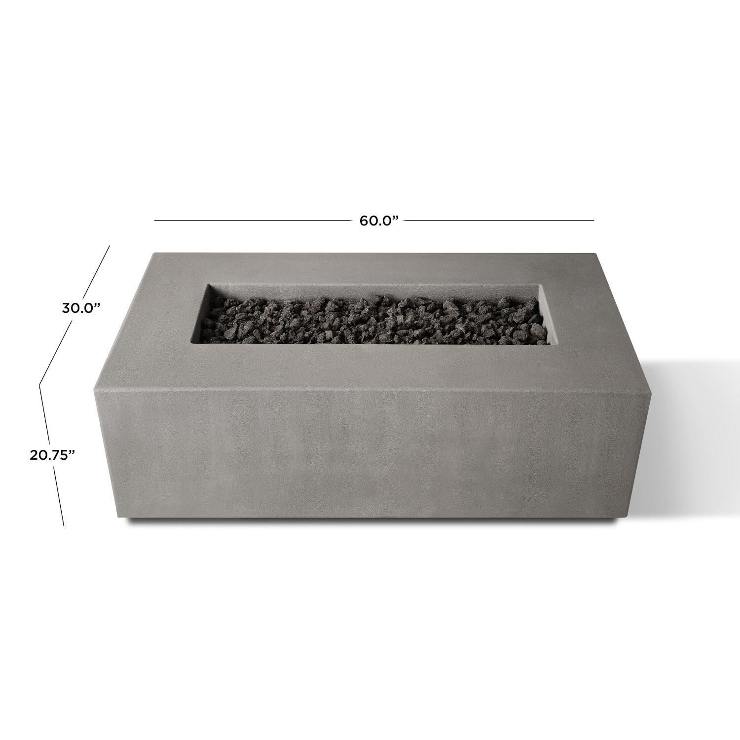 Olliewood 364LP-FLNT 60 Inch Rectangular Glass Fiber Reinforced Concrete Propane Fire Pit Table in Flint by BBQGuys Signature - Dimensions - Diagram thumbnail