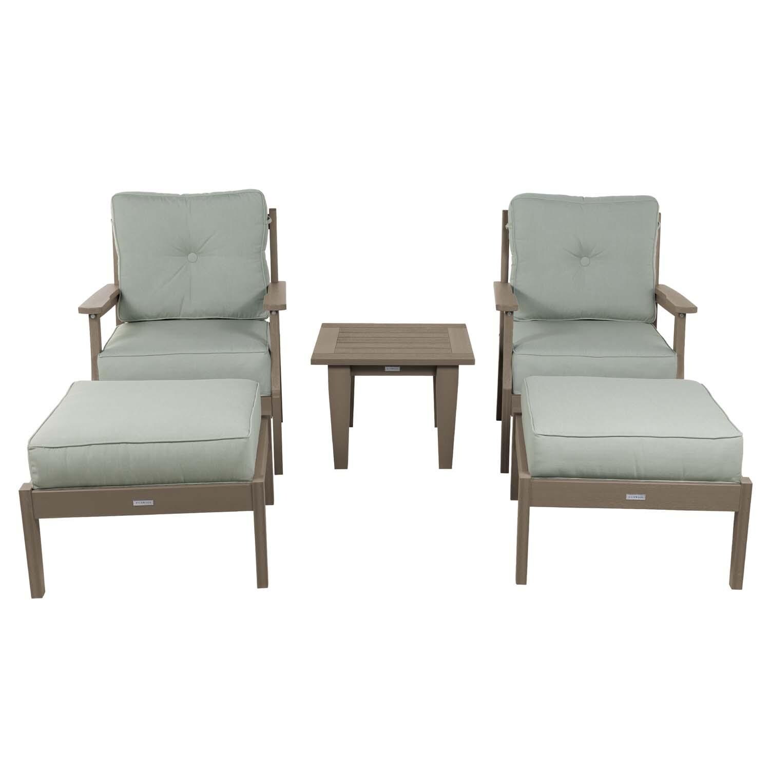 Blushing Bay 5 Pc Recycled Plastic Seating Set in Canvas Seasalt/Woodland Brown by Lakeview Outdoor Designs - White Background thumbnail